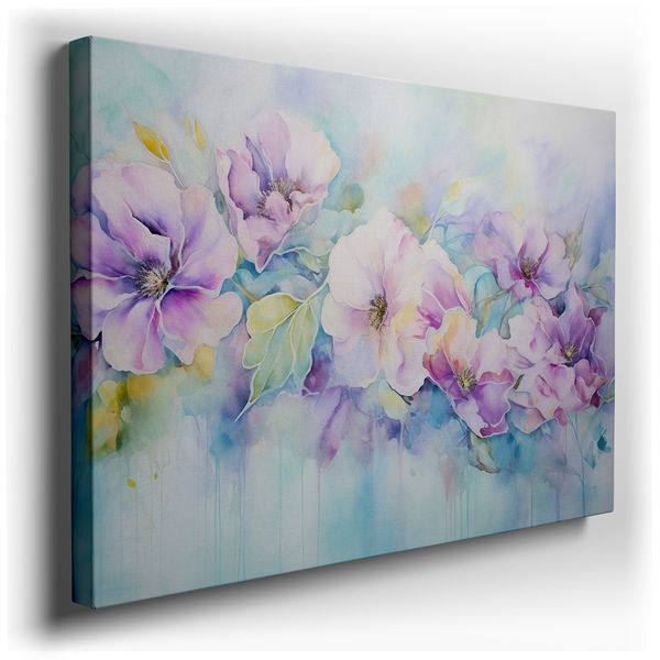 Serene Pastel Floral Watercolor - Nature-Inspired Canvas Art
