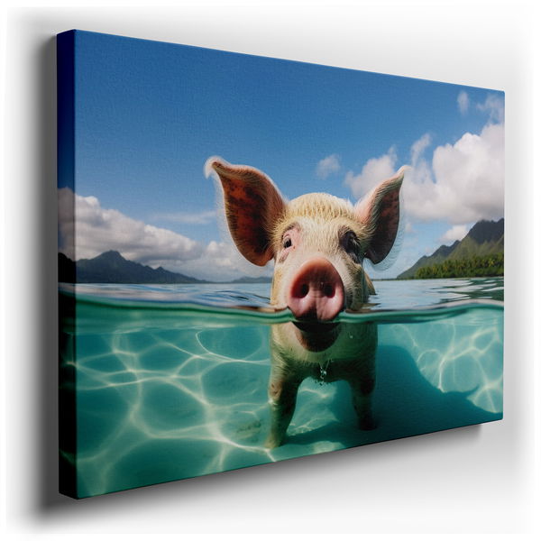 Serene Pig Floating in Crystal Waters - Coastal Canvas Wall Art