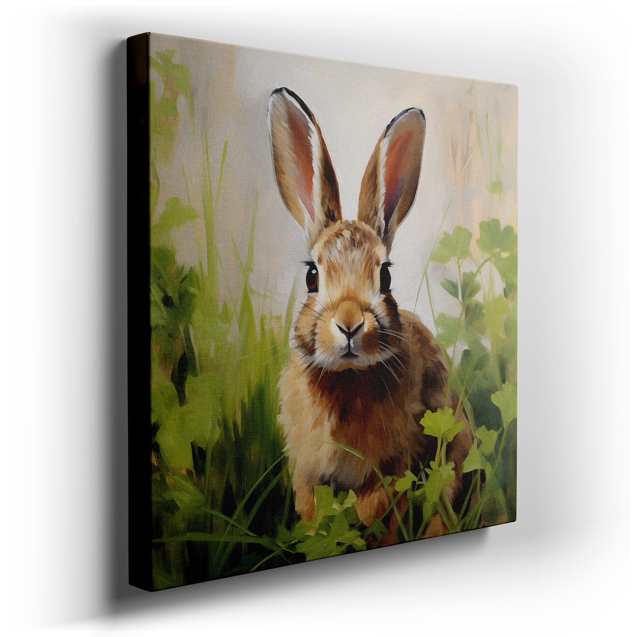 Serene Rabbit in Lush Greenery: A Vivid Glimpse into the Peaceful World of Wildlife - Large Canvas Wall Art for Home