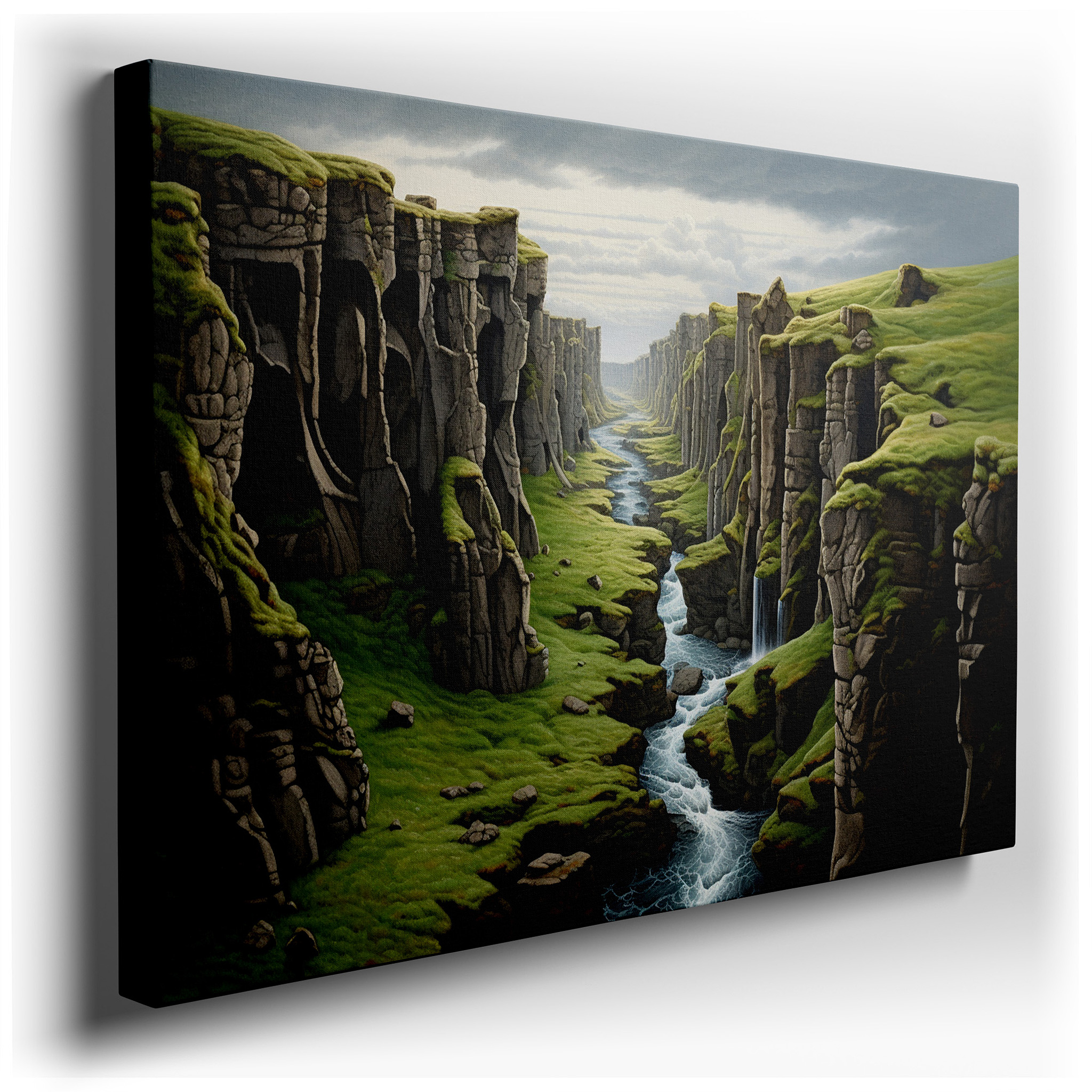 Serene River and Majestic Cliffs in a Spacious Canyon Scene Large Wall Art, Canvas Wall Art, Wall Decor for Office,