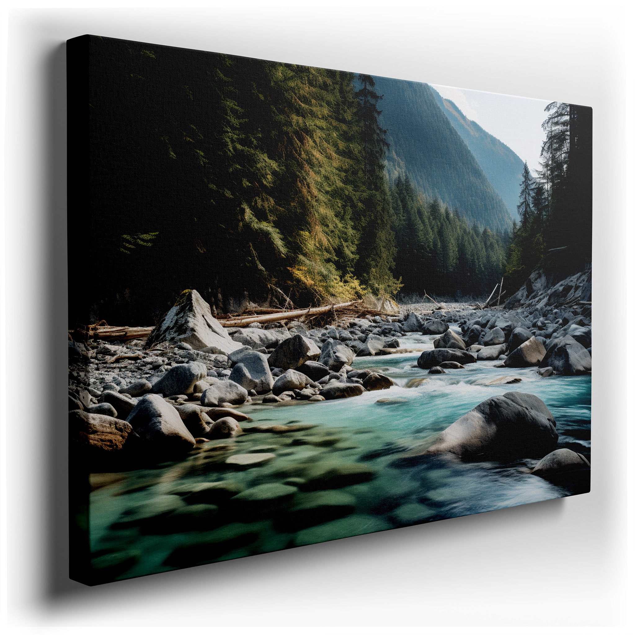 Serene River and Majestic Mountain Large Canvas Wall Art for Office and Bedroom Decor wrapped canvas - main product