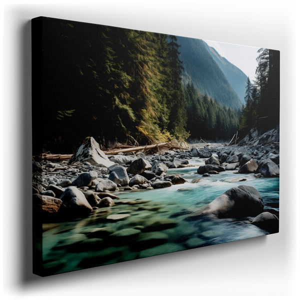 Serene River and Majestic Mountain - Canvas Art