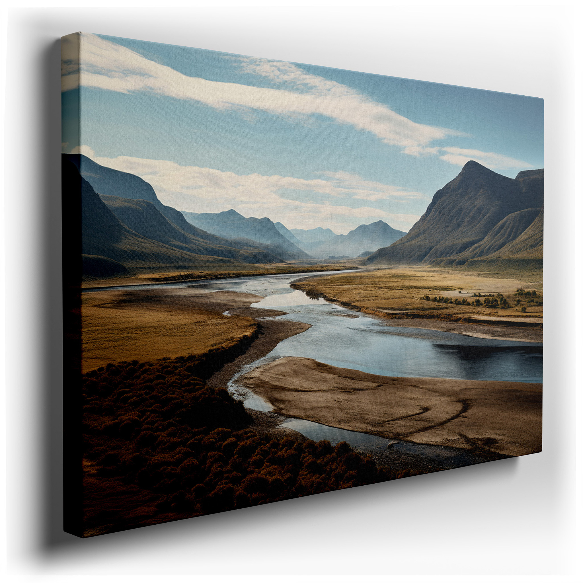 Serene River and Majestic Mountains Large Canvas Wall Art - Lush Valley and Pristine Blue Sky Wall Decor for Office