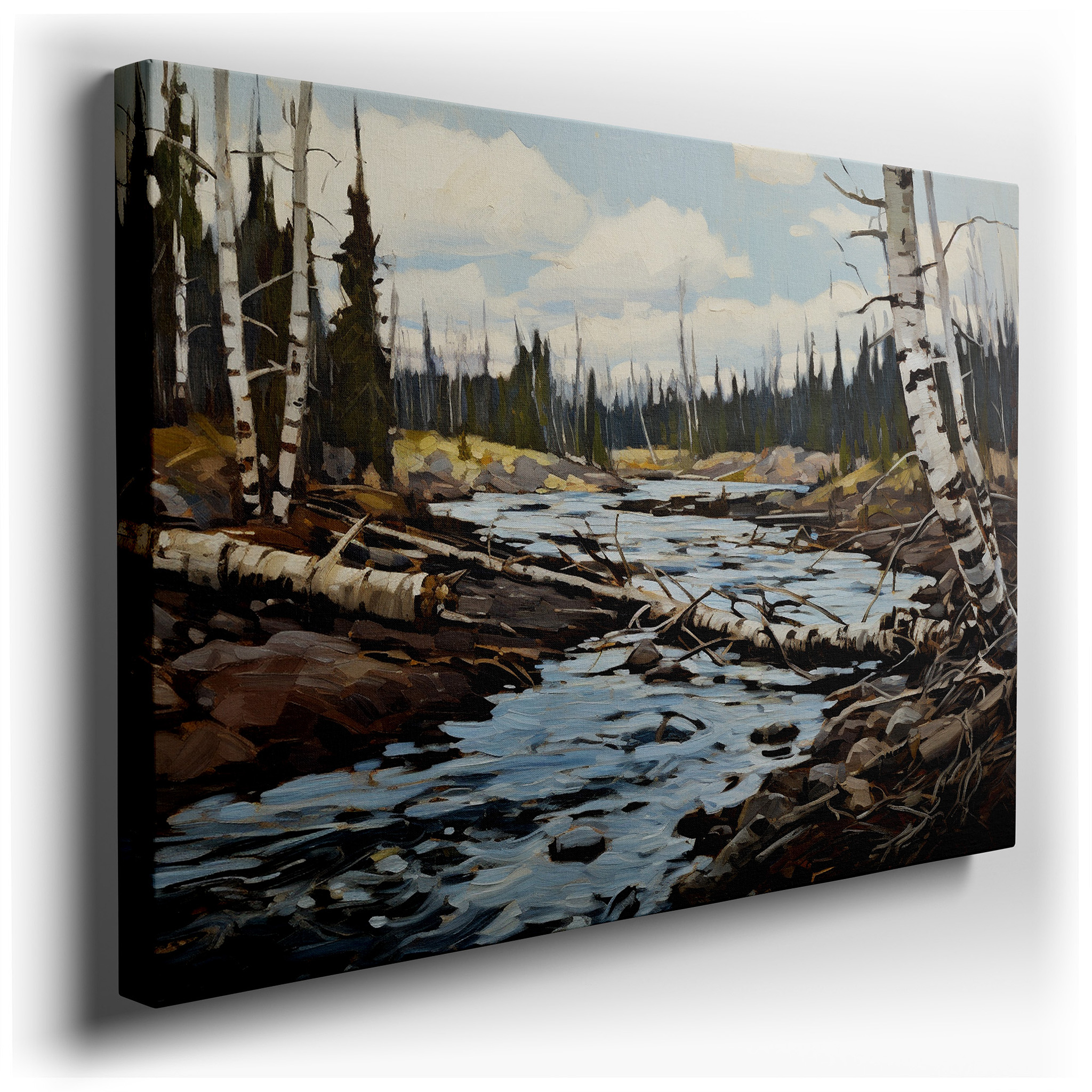 Serene River Landscape: A Tranquil Reflection of Nature's Majesty - Large Canvas Wall Art for Office and Bedroom Decor