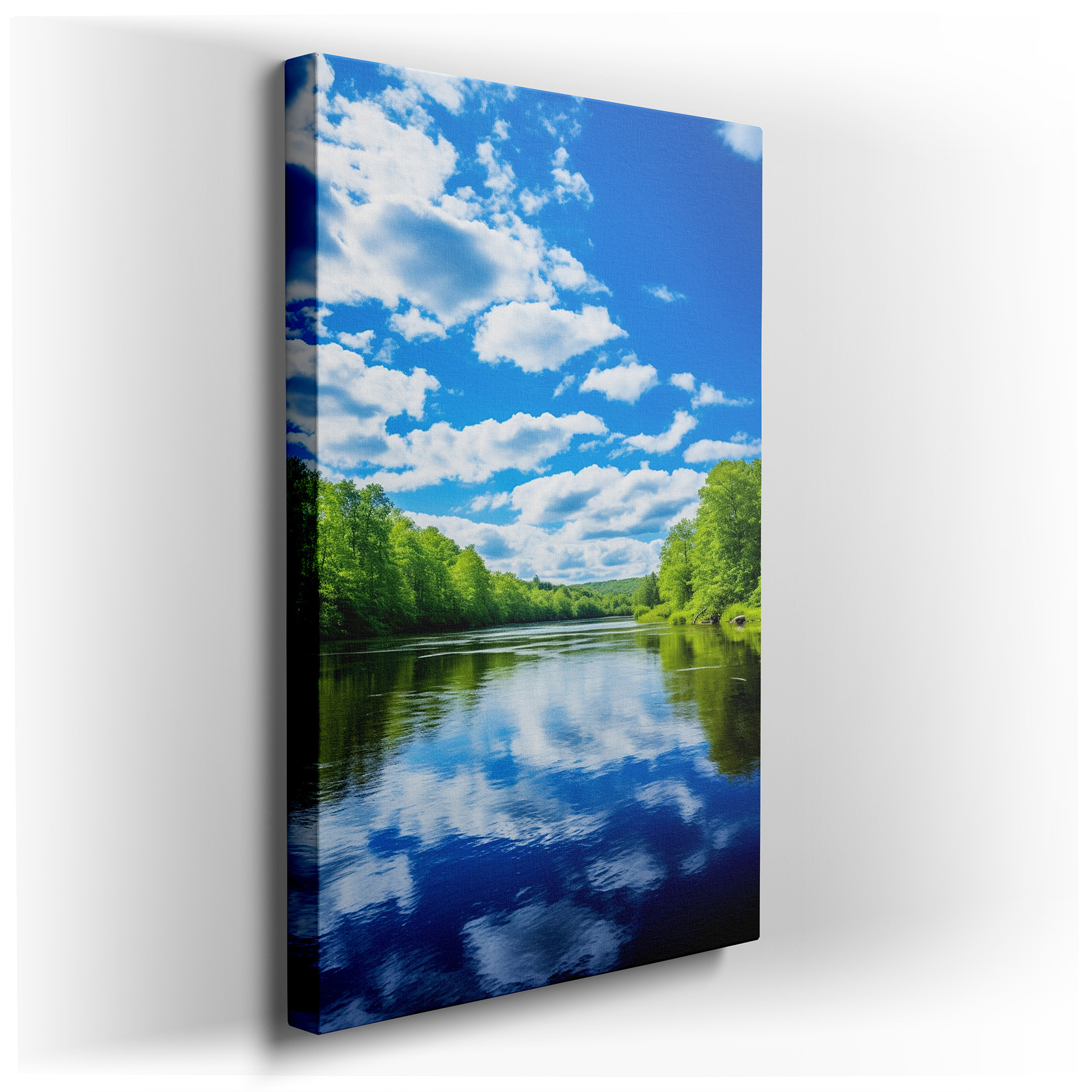 Serene Riverscape and Sky Reflections: Tranquil Nature Interplay Large Wall Art, Canvas Decor for Office and Bedroom