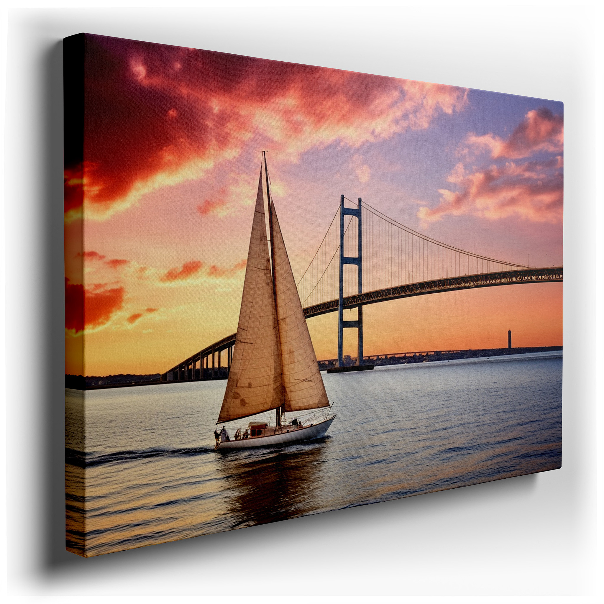 Serene Sail Under a Sunset - Kissed Bridge - Oversized Wall Art, Canvas Decor for Office, Bedroom, and Living Room
