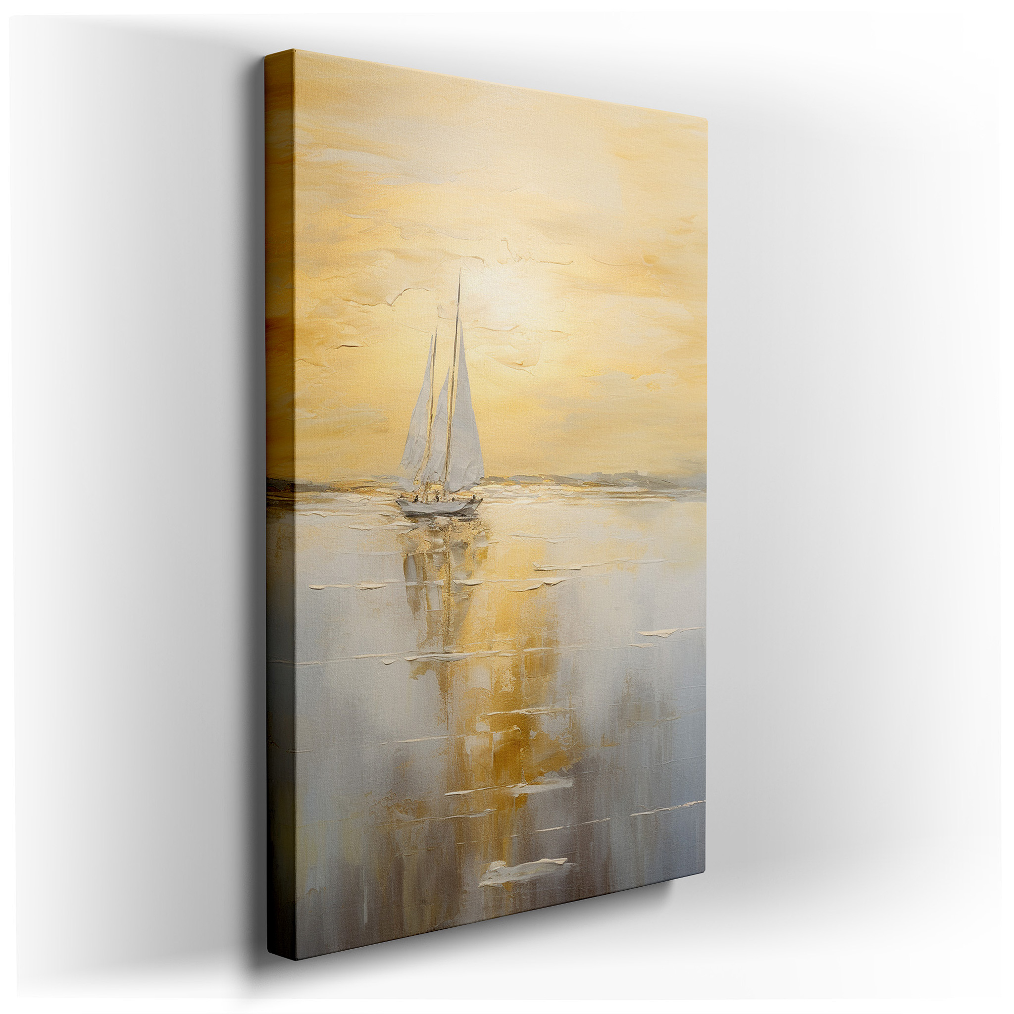 Serene Sailboat Journey at Sunset - Large Canvas Wall Art for Office, Bedroom, and Living Room Decor wrapped canvas -