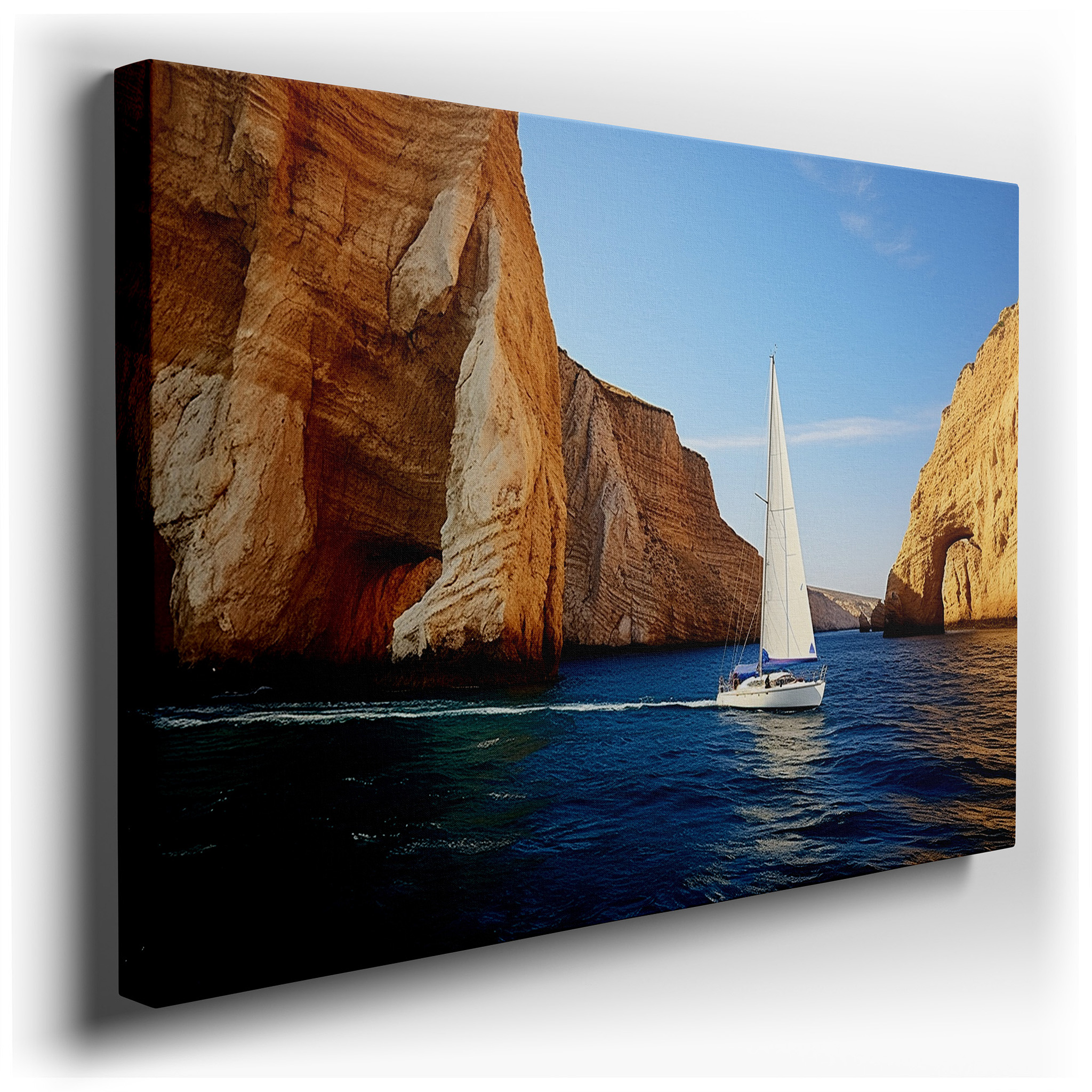 Serene Sailboat Journey Canvas Art: Tranquil Bay Adventure - Large Wall Decor for Home and Office wrapped canvas wall