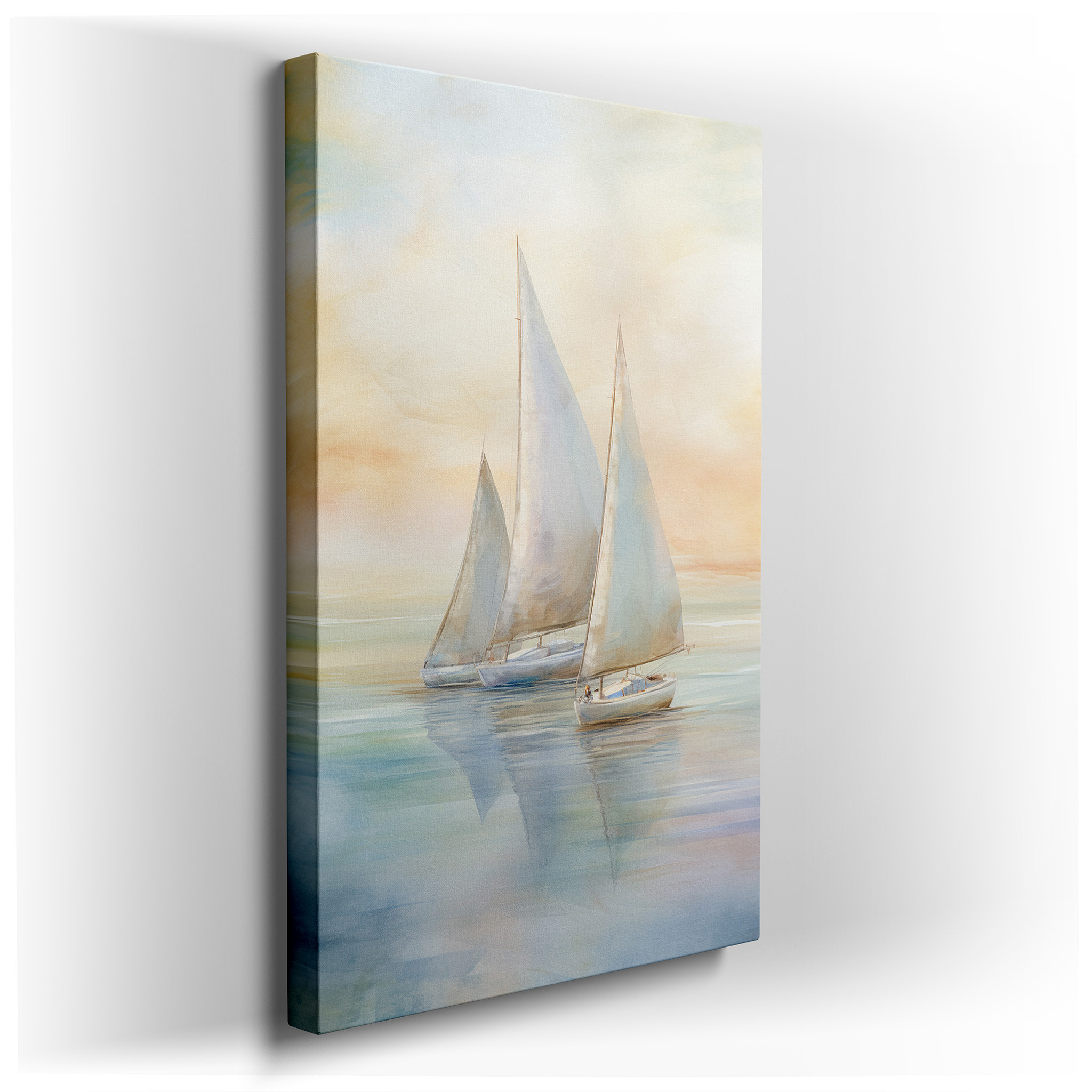Serene Sailboats at Sunset Wall Art: Large Canvas Featuring Gentle Breeze and Pastel Skies, Ideal for Office, Bedroom,