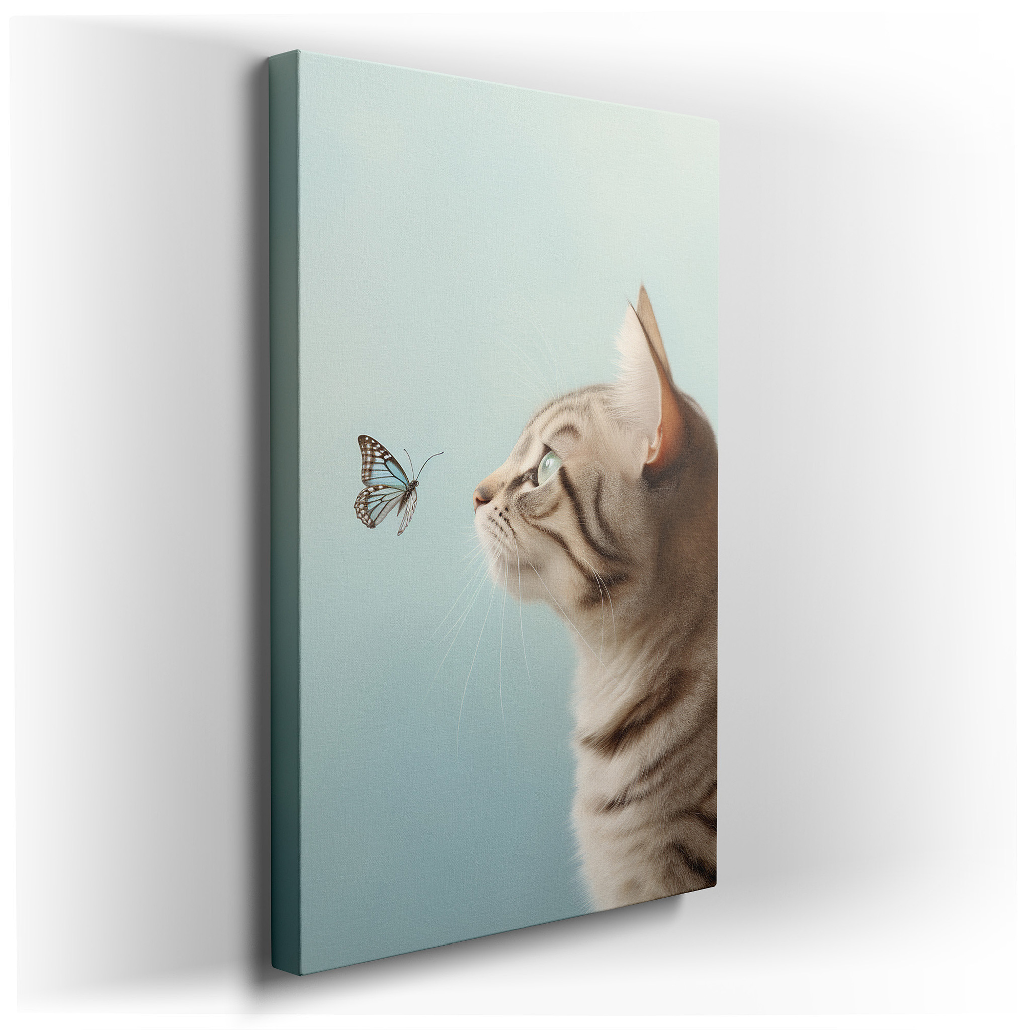 Serene Scene of a Cat Meeting a Butterfly in Nature Large Wall Art, Canvas Print, Home and Office Decor wrapped canvas