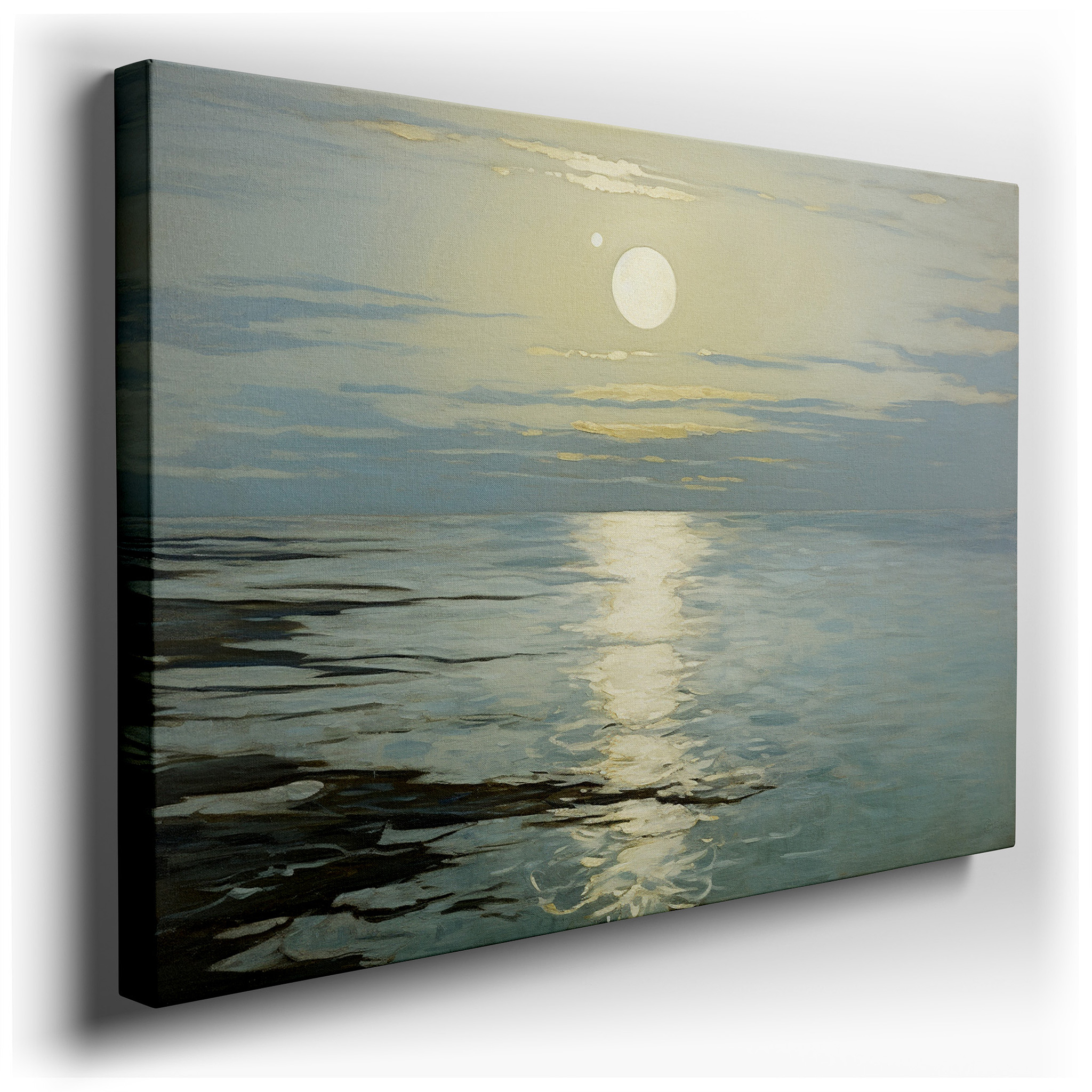 Serene Seascape Featuring Gentle Sunset Reflections on Calm Ocean Waters - Large Canvas Wall Art for Office and Bedroom