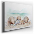 Serene Seashells on Sandy Beach - Tranquil Watercolor Canvas Wall Art
