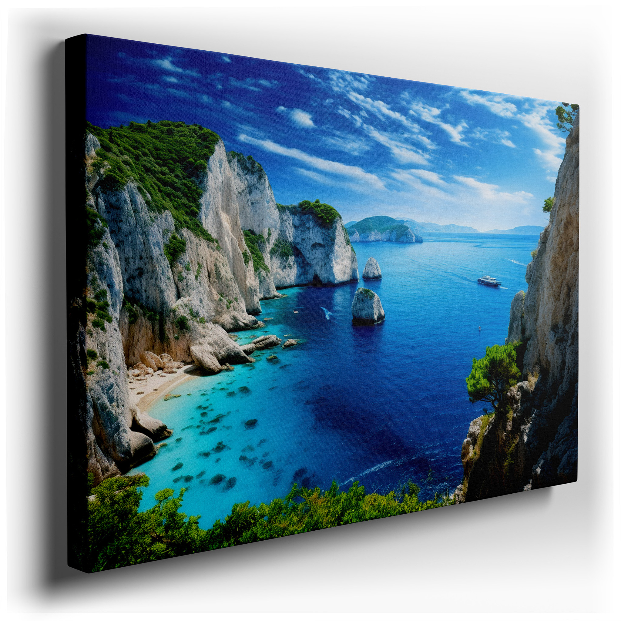 Serene Seaside Day: Majestic Cliffs and Tranquil Waters - Large Wall Art for Living Room, Bedroom, or Office Decor