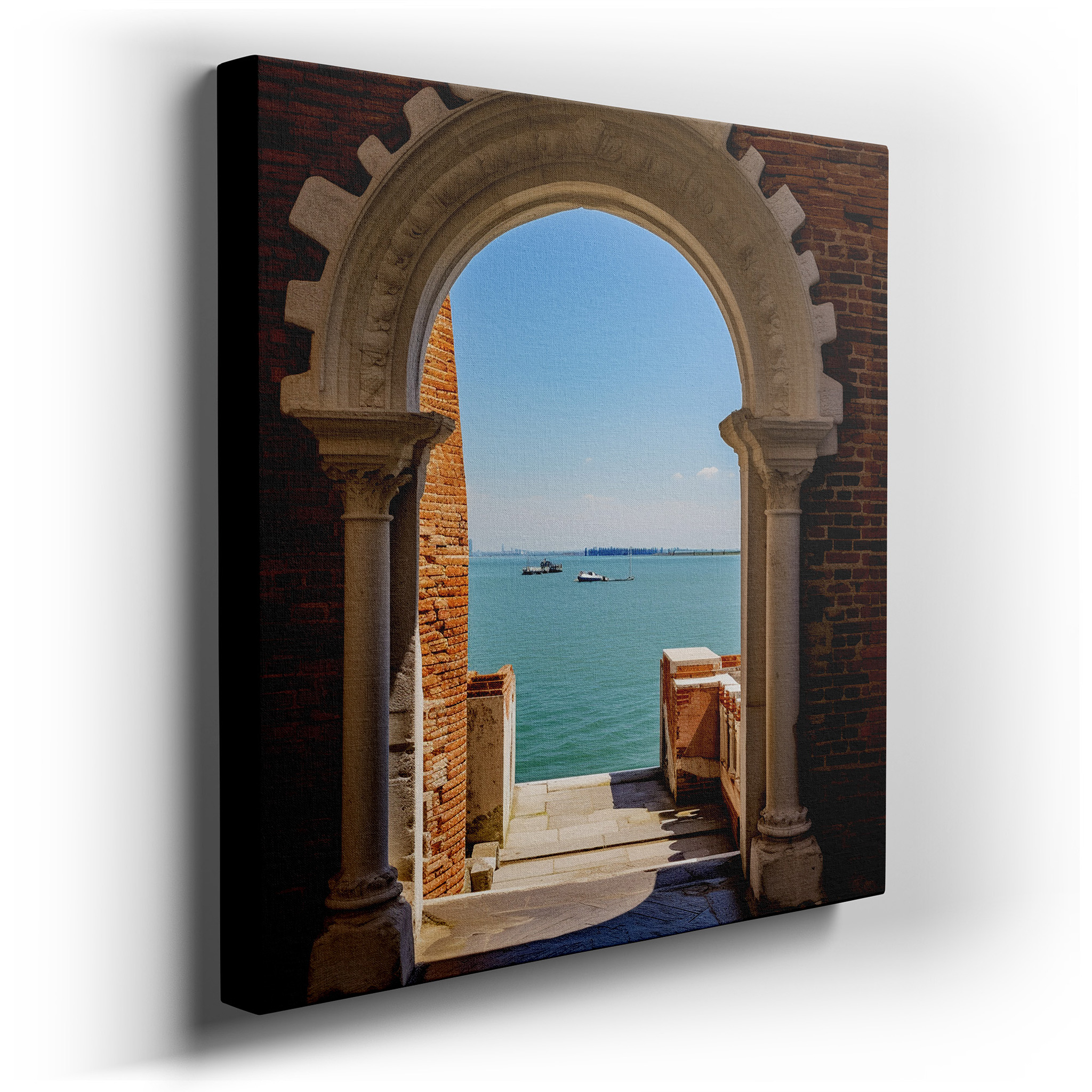 Serene Seaside View Through a Graceful Archway: A Fusion of Natural Beauty and Architectural Excellence, Large Canvas