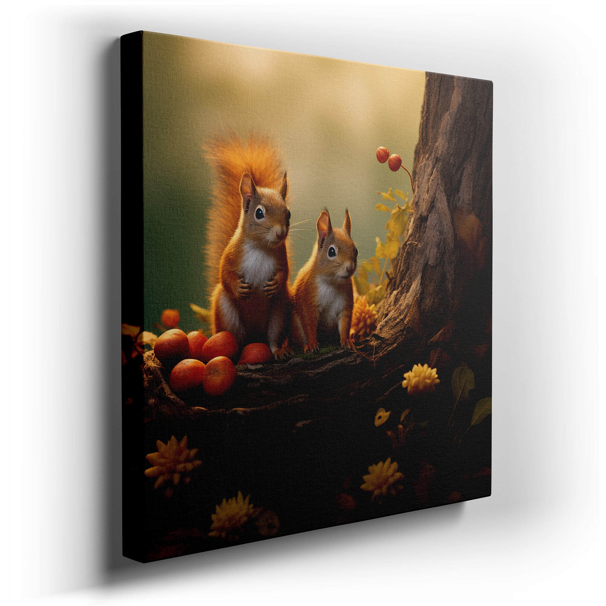 Serene Squirrels in Autumn Splendor: Celebrating Wildlife and Companionship - Large Canvas Wall Art for Office Decor