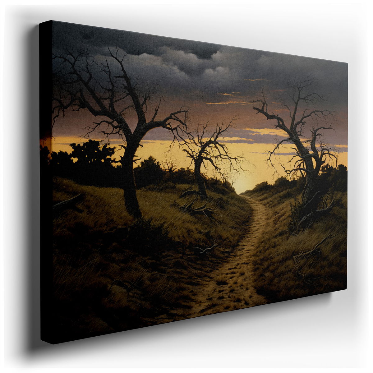Serene Sunset and Silhouetted Trees Over Landscape - Canvas Wall Art
