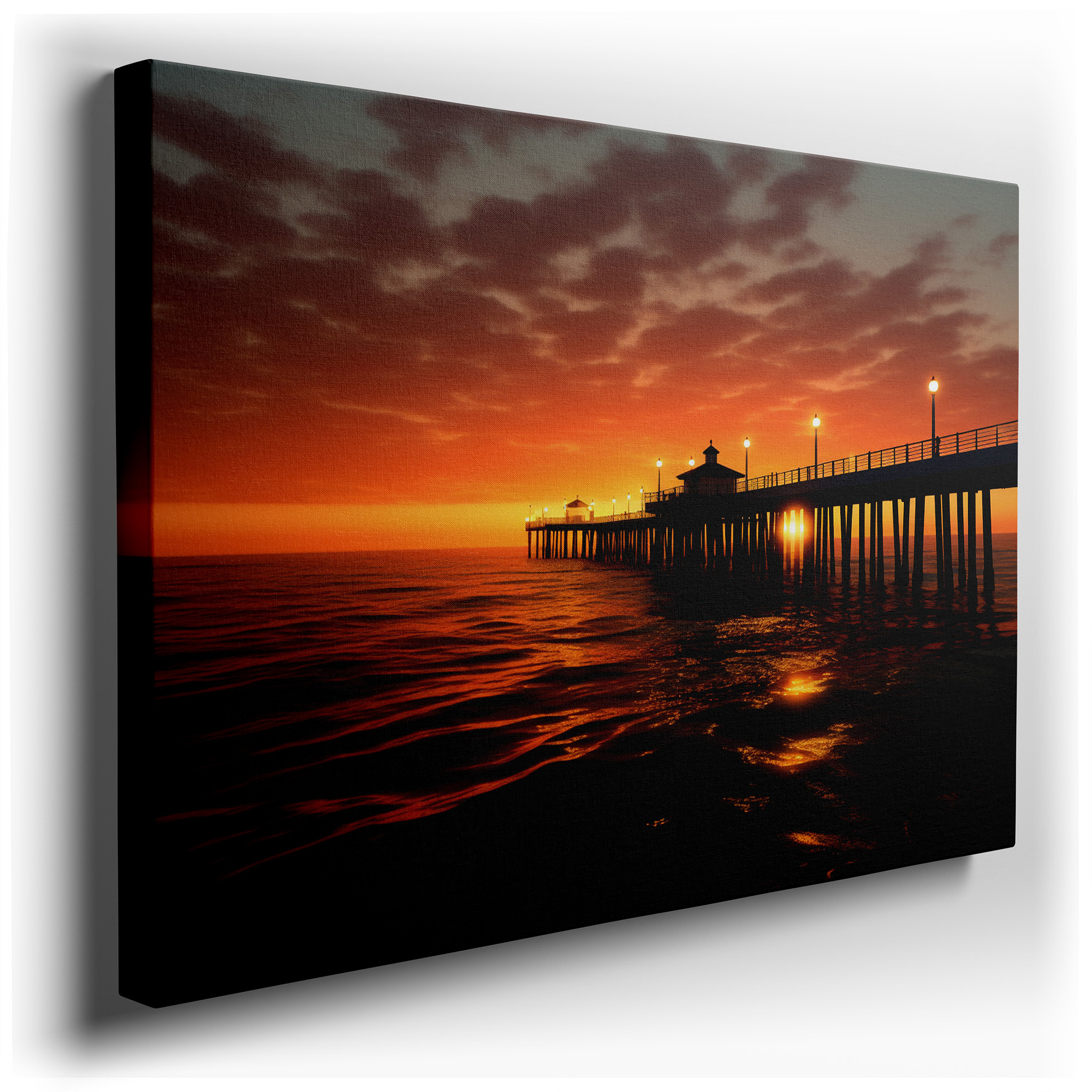 Serene Sunset at the Pier: Tranquil Beauty Ideal for Calm and Inspiration - Large Wall Art, Canvas Wall Art, Wall Decor