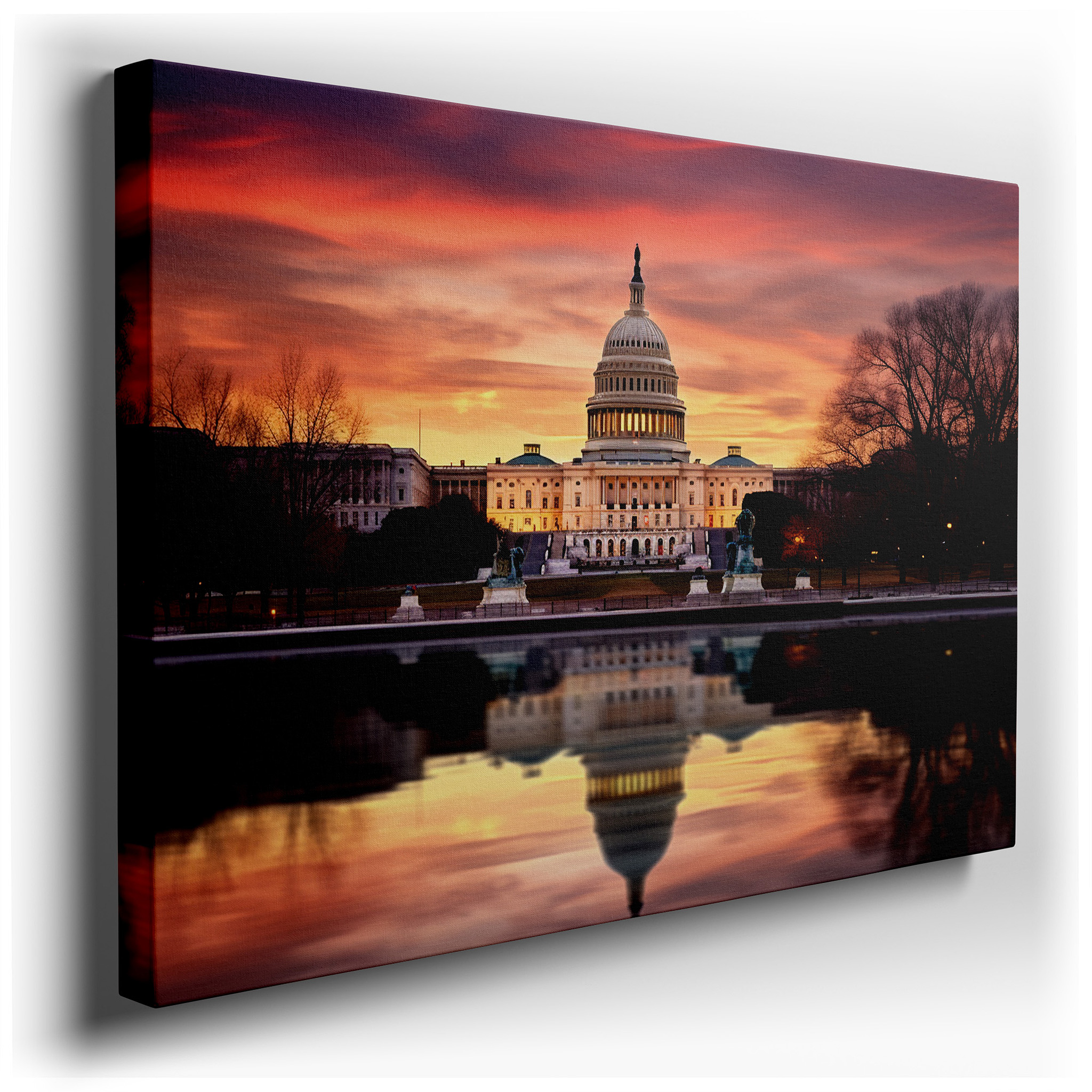 Serene Sunset at the U.S. Capitol: A Symbol of Democracy in Warm Hues - Large Canvas Wall Art for Office and Bedroom