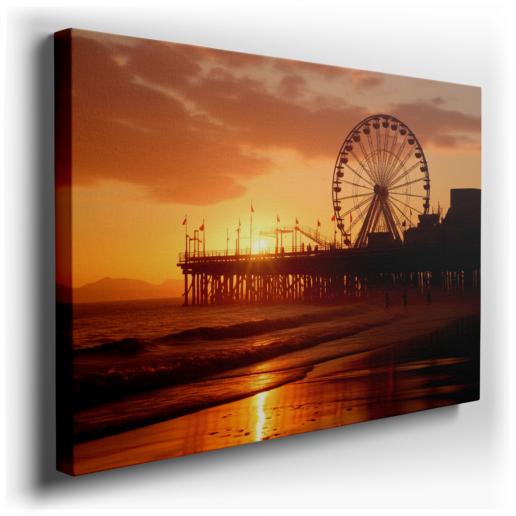 Serene Sunset Beach Scene with Silhouetted Ferris Wheel - Large Canvas Wall Art for Office, Bedroom, and Living Room