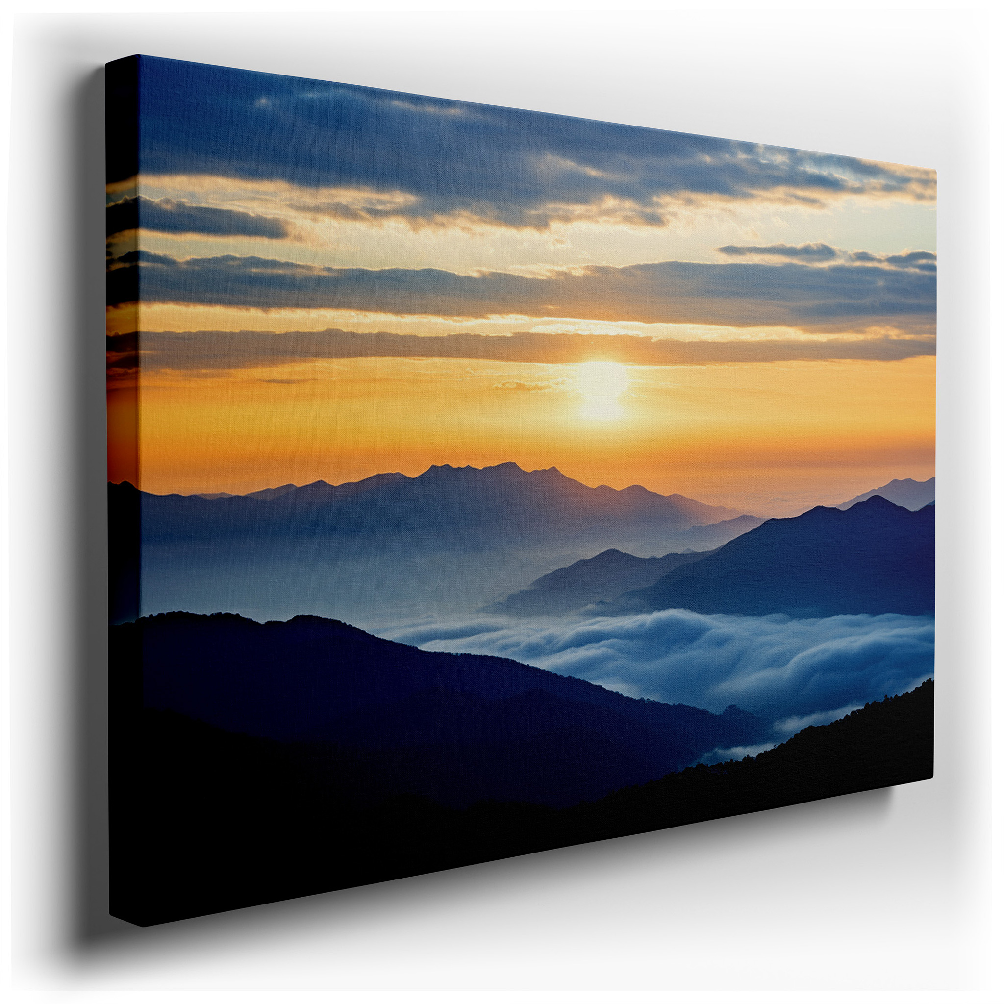 Serene Sunset Over Lush Mountain Valleys: A Tranquil Golden Hour Masterpiece - Large Canvas Wall Art for Office and