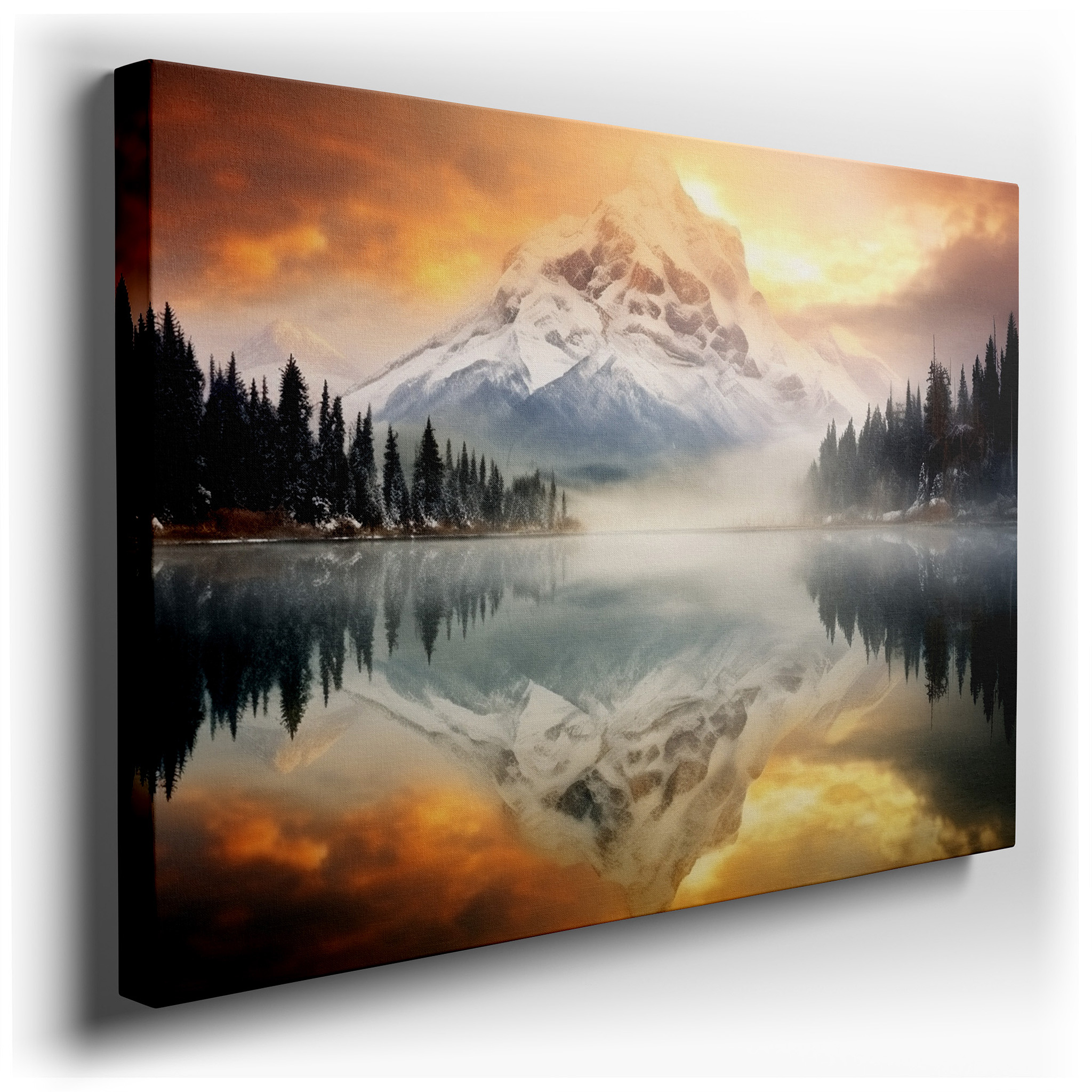 Serene Sunset Over Snow - Capped Peaks and Reflective Lake Large Wall Art, Canvas Wall Art, Wall Art Decor, Office Wall