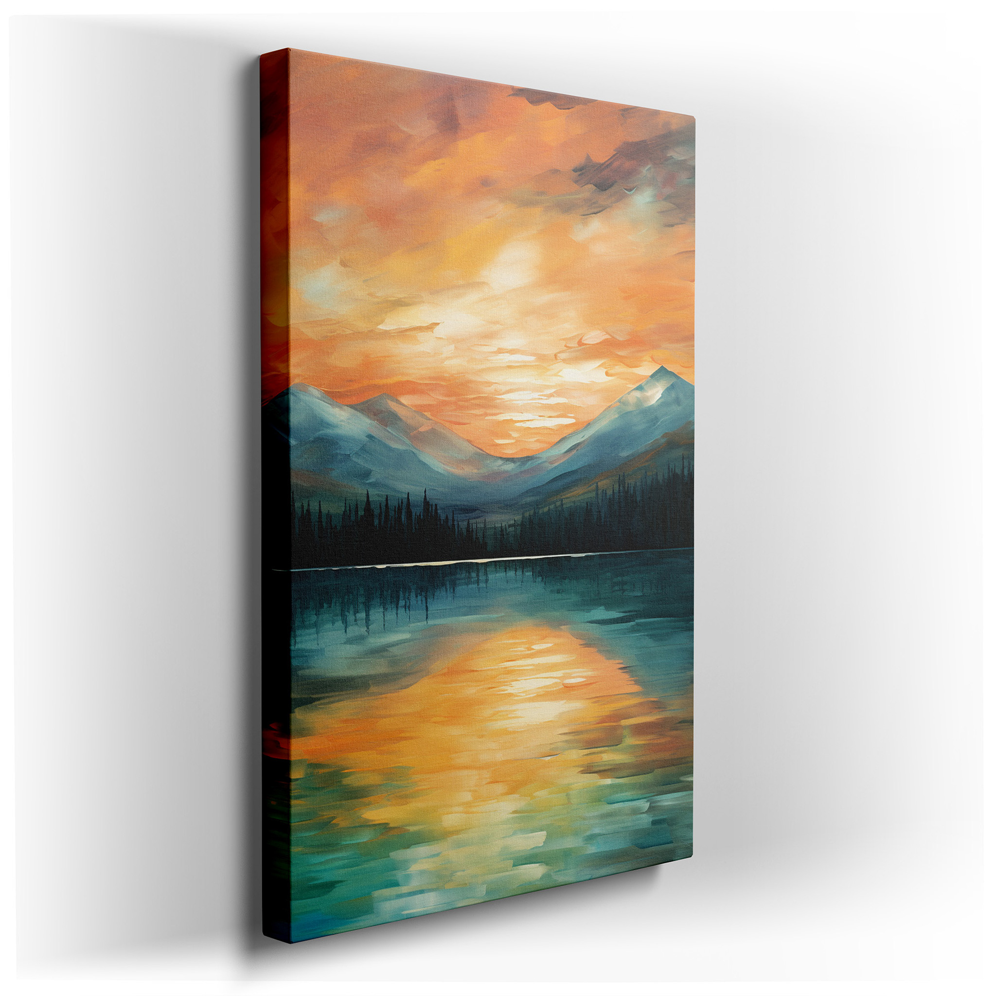 Serene Sunset Over Tranquil Mountain Lake - Nature's Beauty Reflected in Large Wall Art, Canvas Decor for Office and