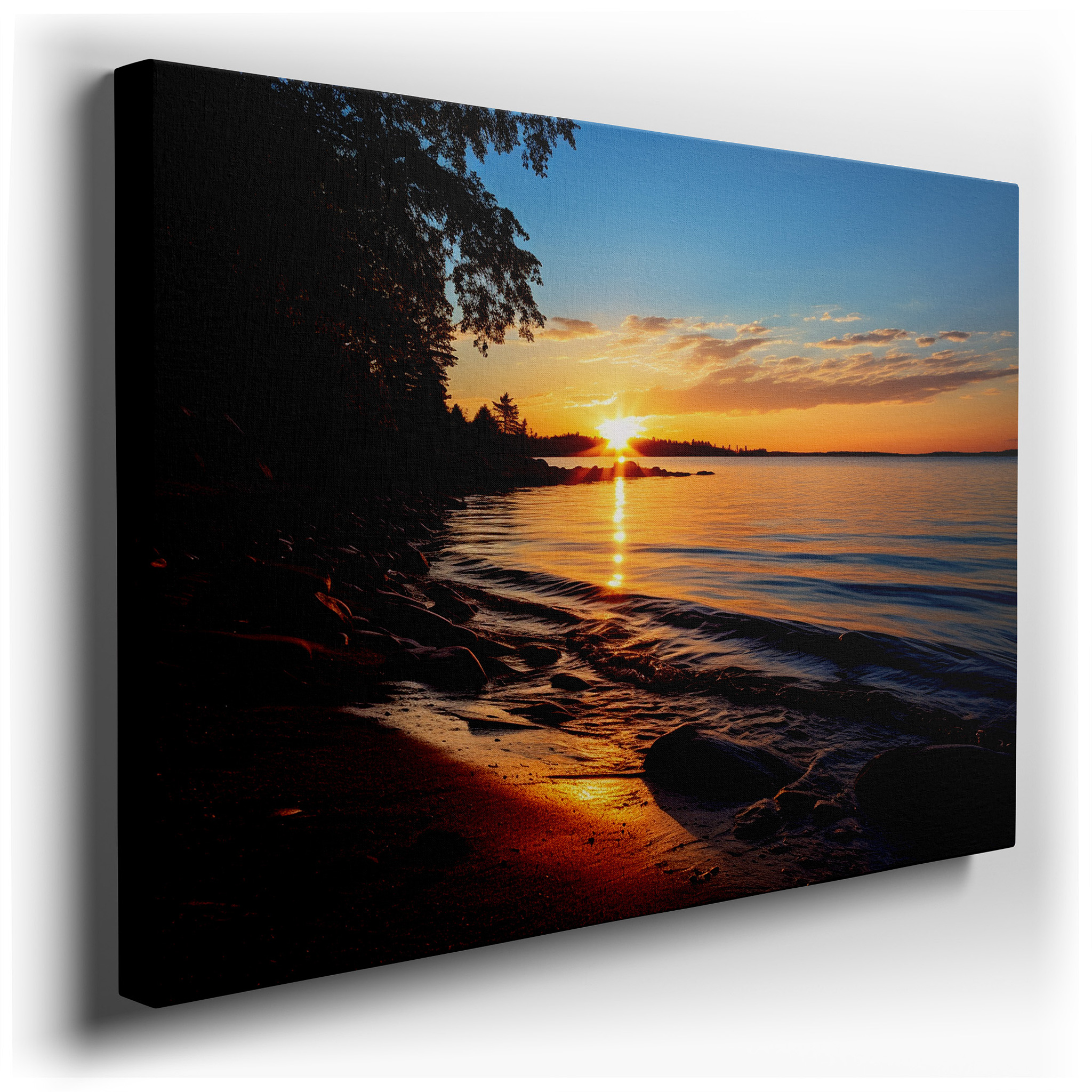 Serene Sunset Over Tranquil Waters: A Haven for Peace and Reflection - Large Canvas Wall Art for Office and Bedroom