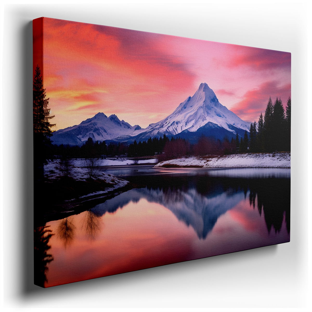 Serene Sunset Reflections - Majestic Mountain Canvas Art