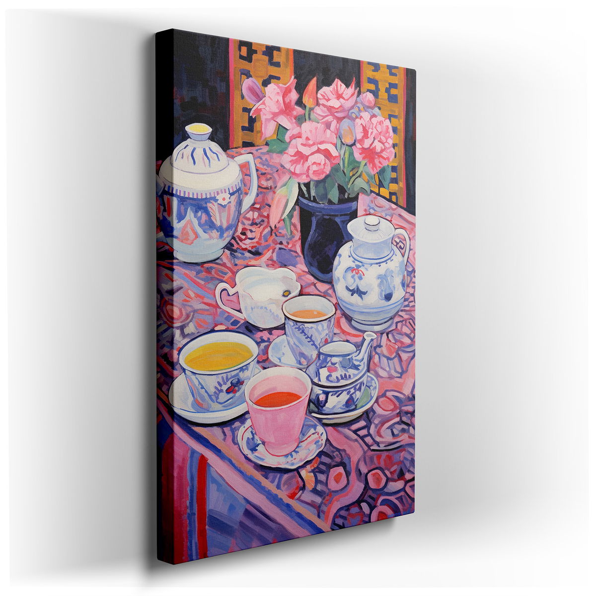 Serene Tea Time - Floral Canvas Wall Art