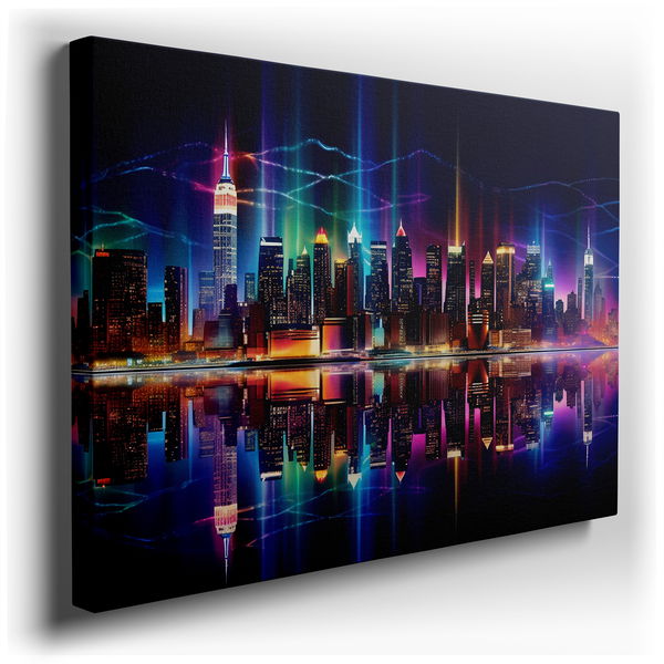 Serene Urban Night - Vibrant Skyline Canvas Wall Art