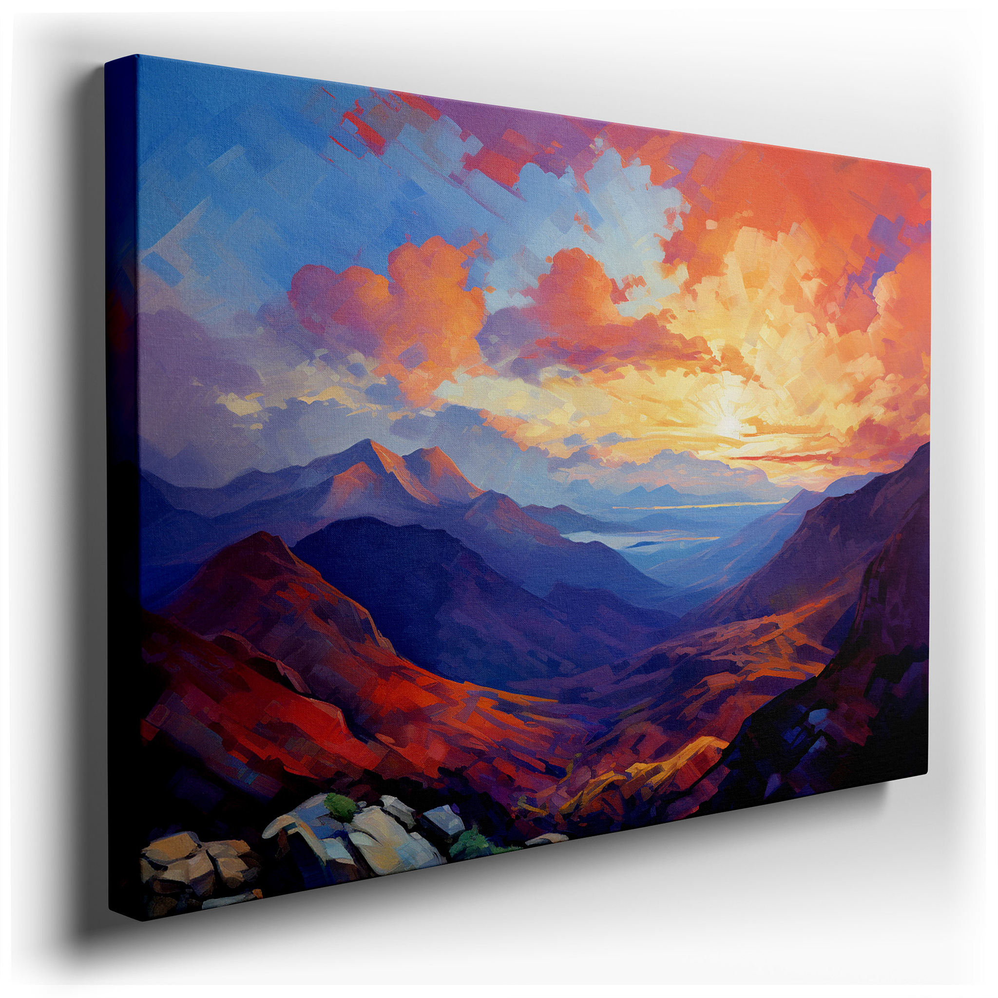 Serene Valley Sunrise: Tranquil and Dynamic Nature Scene Large Canvas Wall Art for Office and Bedroom Decor wrapped