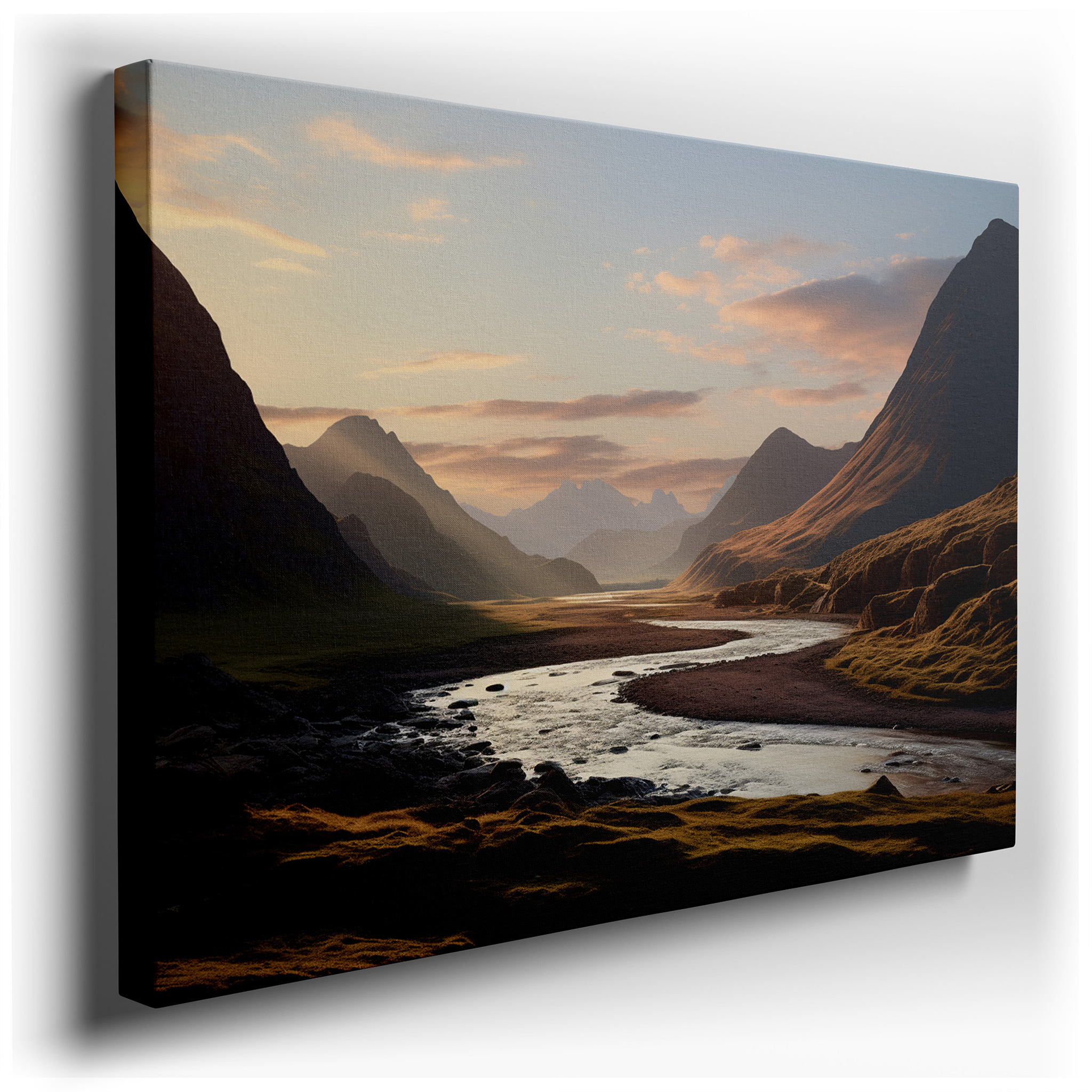 Serene Valley Sunset and River Canvas Print - Large Wall Art for Office and Bedroom Decor wrapped canvas - main product