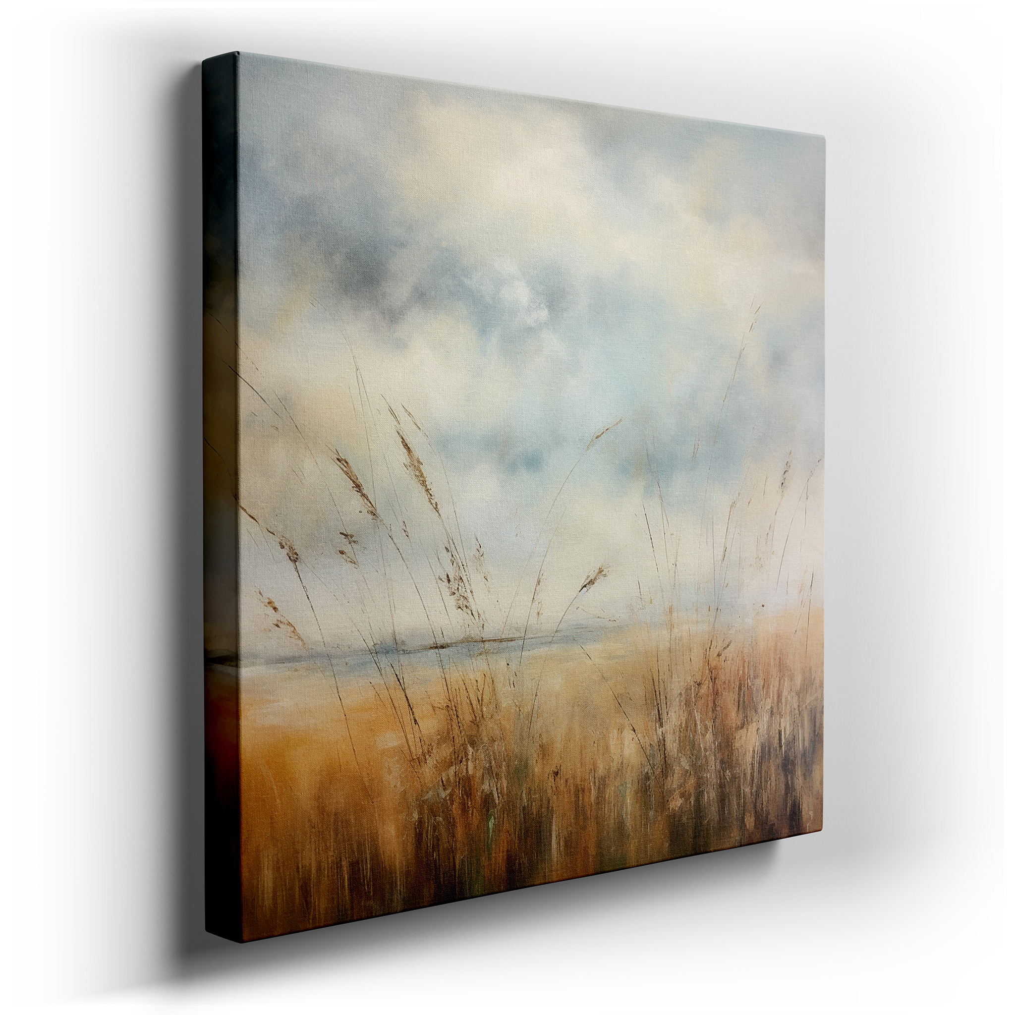 Serene Vistas of Golden Grasses and Boundless Azure Skies: Large Canvas Wall Art for Office, Bedroom, and Living Room