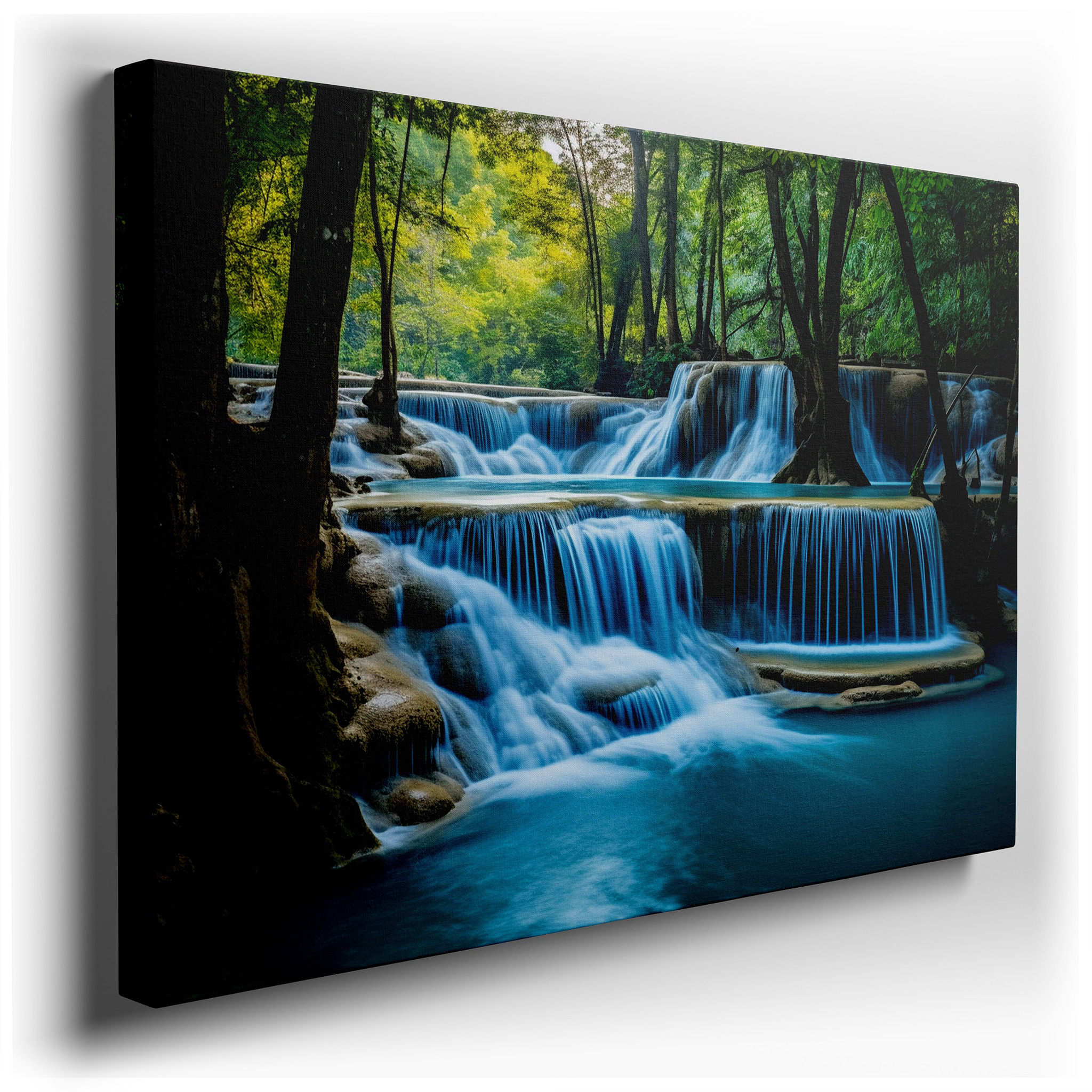 Serene Waterfall Oasis Large Canvas Wall Art Amidst Lush Forest Majesty for Office, Bedroom, and Living Room Decor