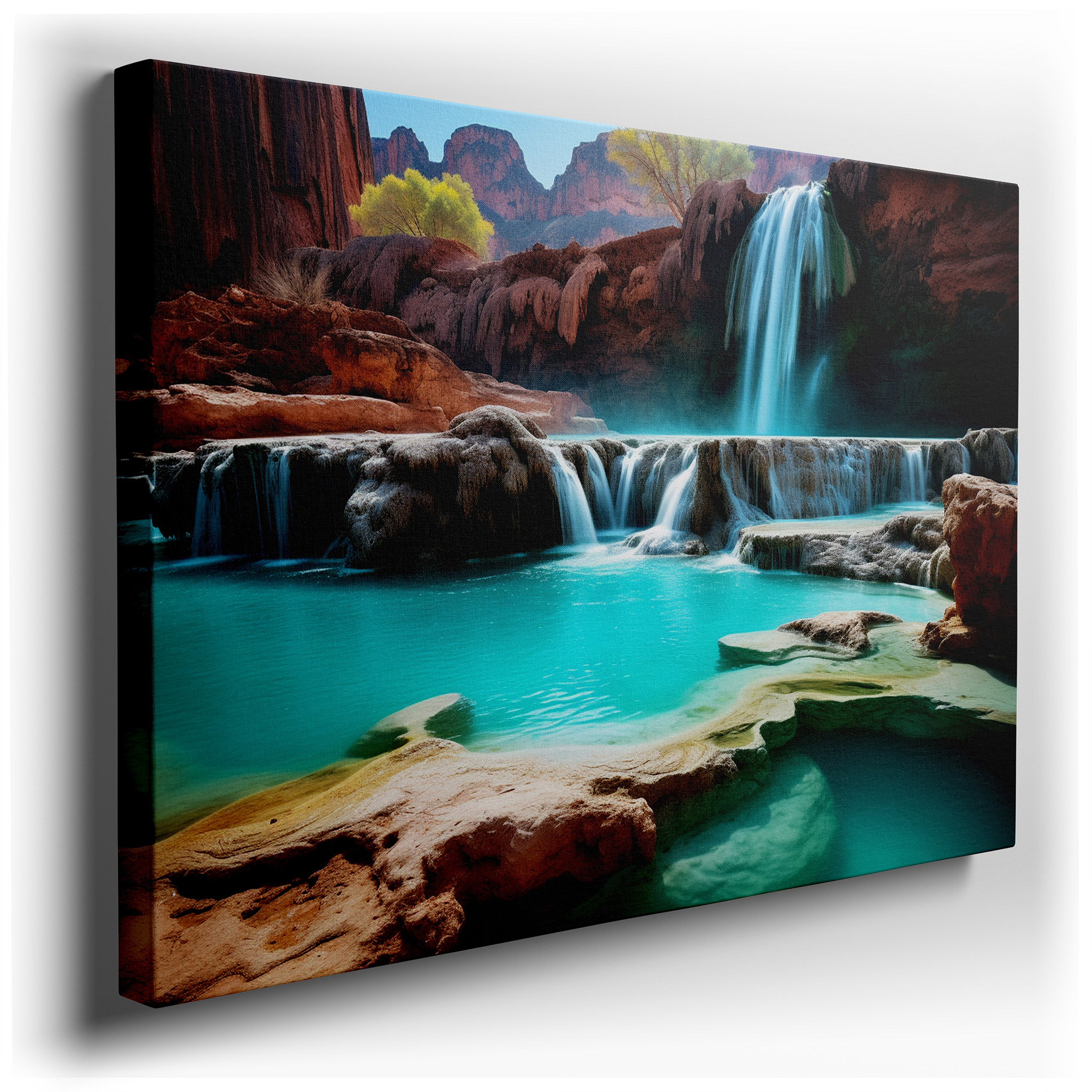 Serene Waterfalls and Turquoise Pool - Tranquil Nature's Beauty Large Wall Art, Canvas Wall Art, Wall Decor for Office