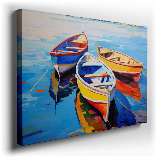 Colorful Rowboats Under Sunny Skies Wall Art for Tranquil Decor