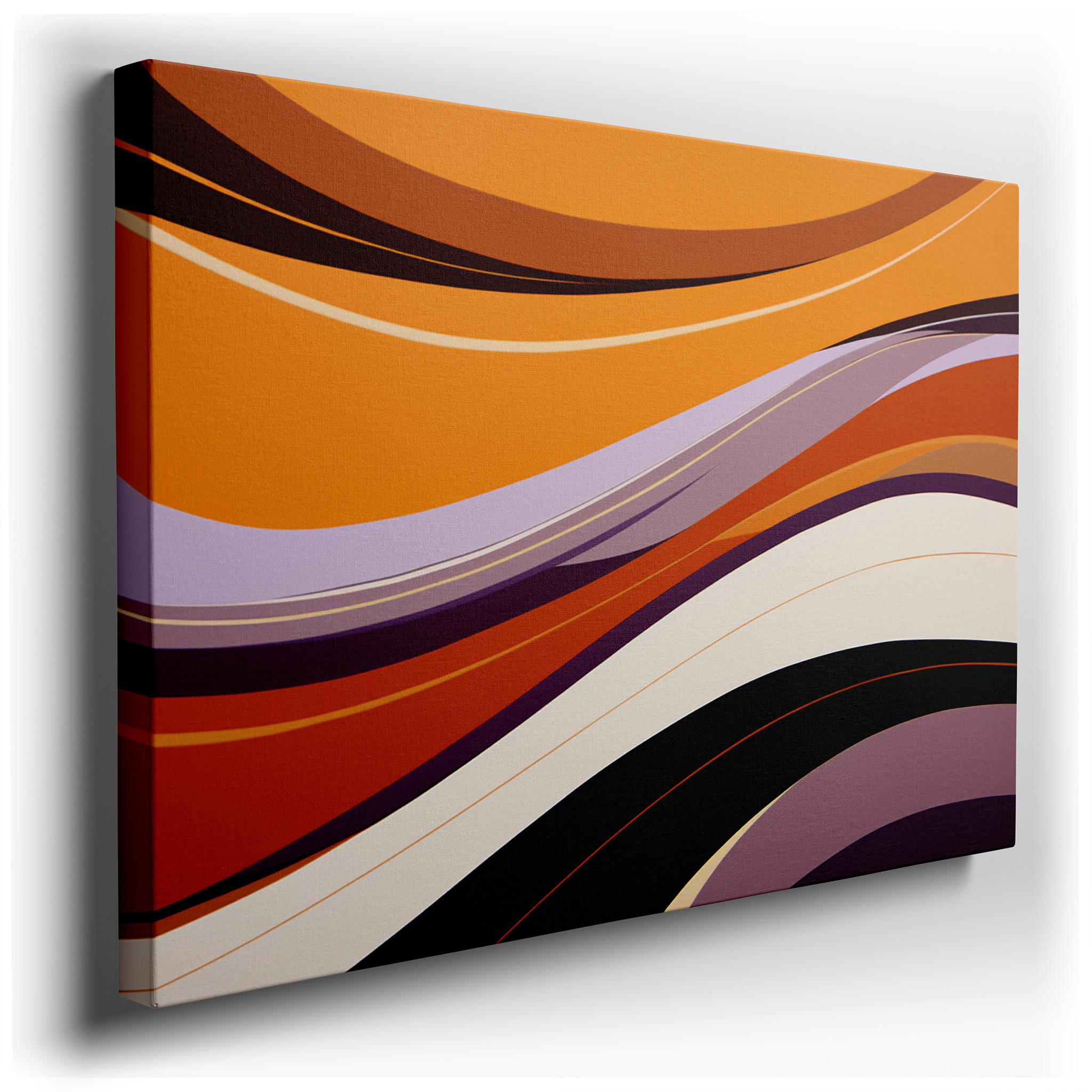 Serene Waves of Tranquility Wall Art in Orange, Purple, and Neutral Tones - Large Canvas for Office and Bedroom Decor