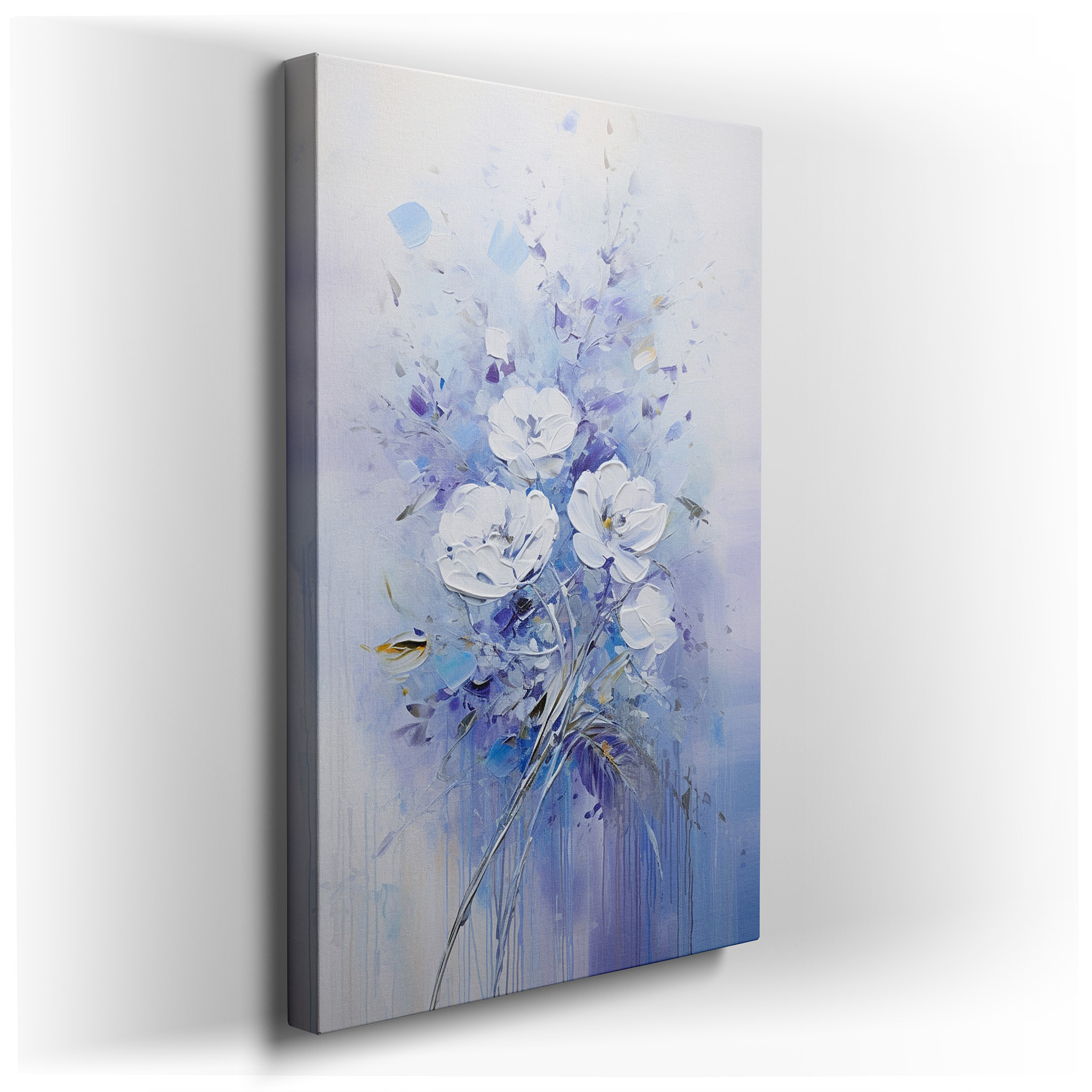 Serene White Flowers on Soft Purple Background - Large Canvas Wall Art for Office Decor wrapped canvas - main product