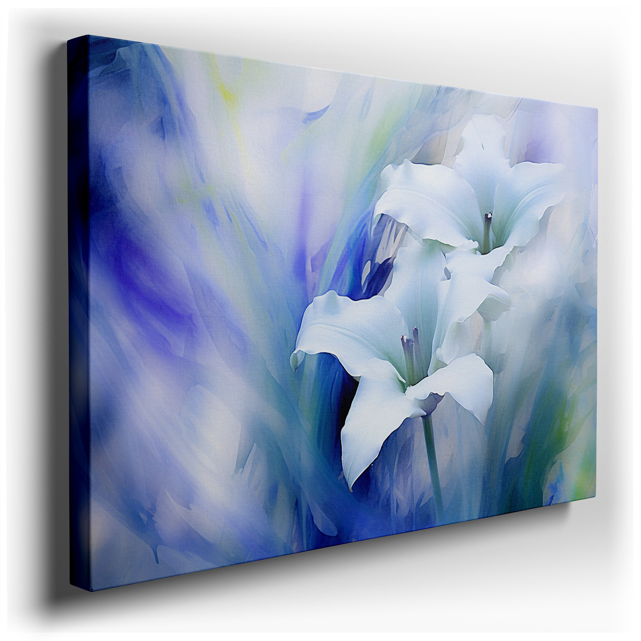 Serene White Lilies on Soft Blue and Green Background Large Canvas Wall Art for Office, Bedroom, and Living Room Decor