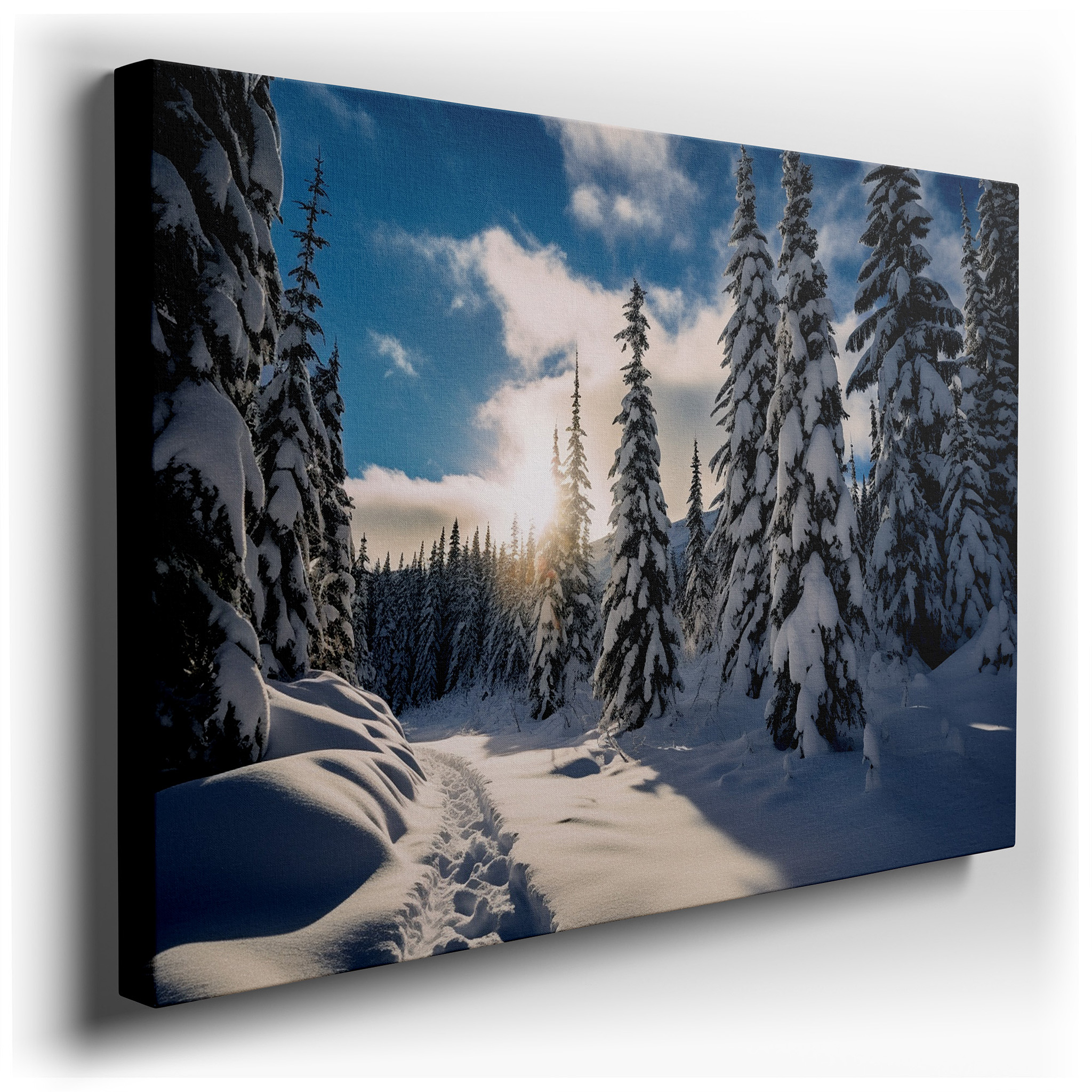 Serene Winter Forest in Sunlight: Tranquil Snowy Landscape Large Wall Art, Canvas Wall Art for Office and Bedroom Decor