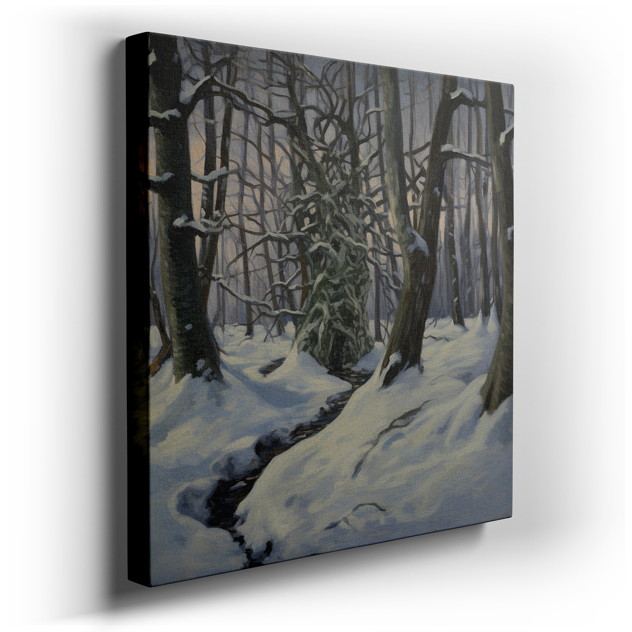 Serene Winter Forest Path - Tranquil Snowy Woods Large Wall Art, Canvas Wall Art, Wall Decor for Office wrapped canvas