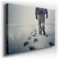 Serene Winter Landscape with Lone Hiker - Black & White Canvas Wall Art