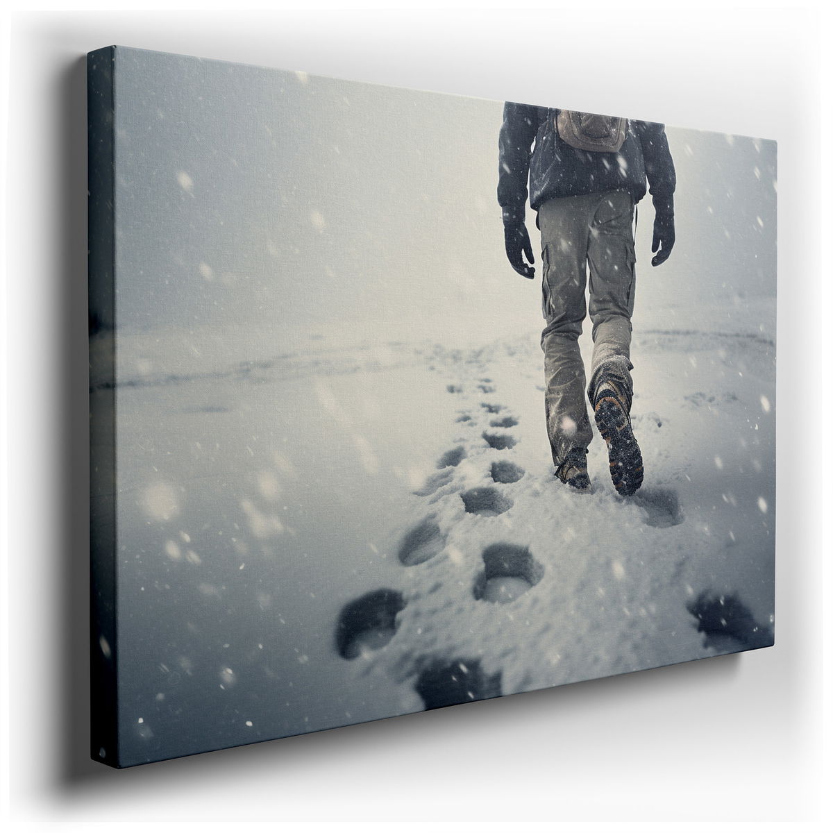 Serene Winter Landscape with Lone Hiker - Black & White Canvas Wall Art