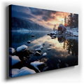 Serene Winter Scene - Sunset Glow and Snow-Capped Stones - Canvas Wall Art