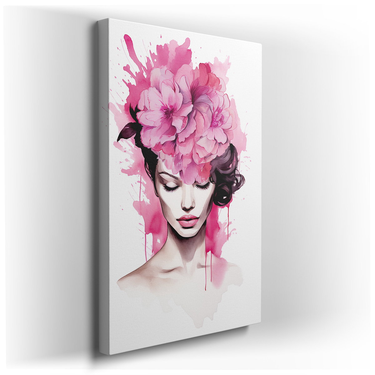 Woman with Bright Pink Flowers Wall Art