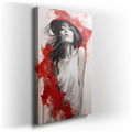 Woman in White Against Red - Captivating Blend - Canvas Wall Art