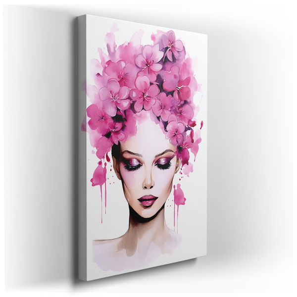 Woman Surrounded by Soft Pink Flowers Wall Art