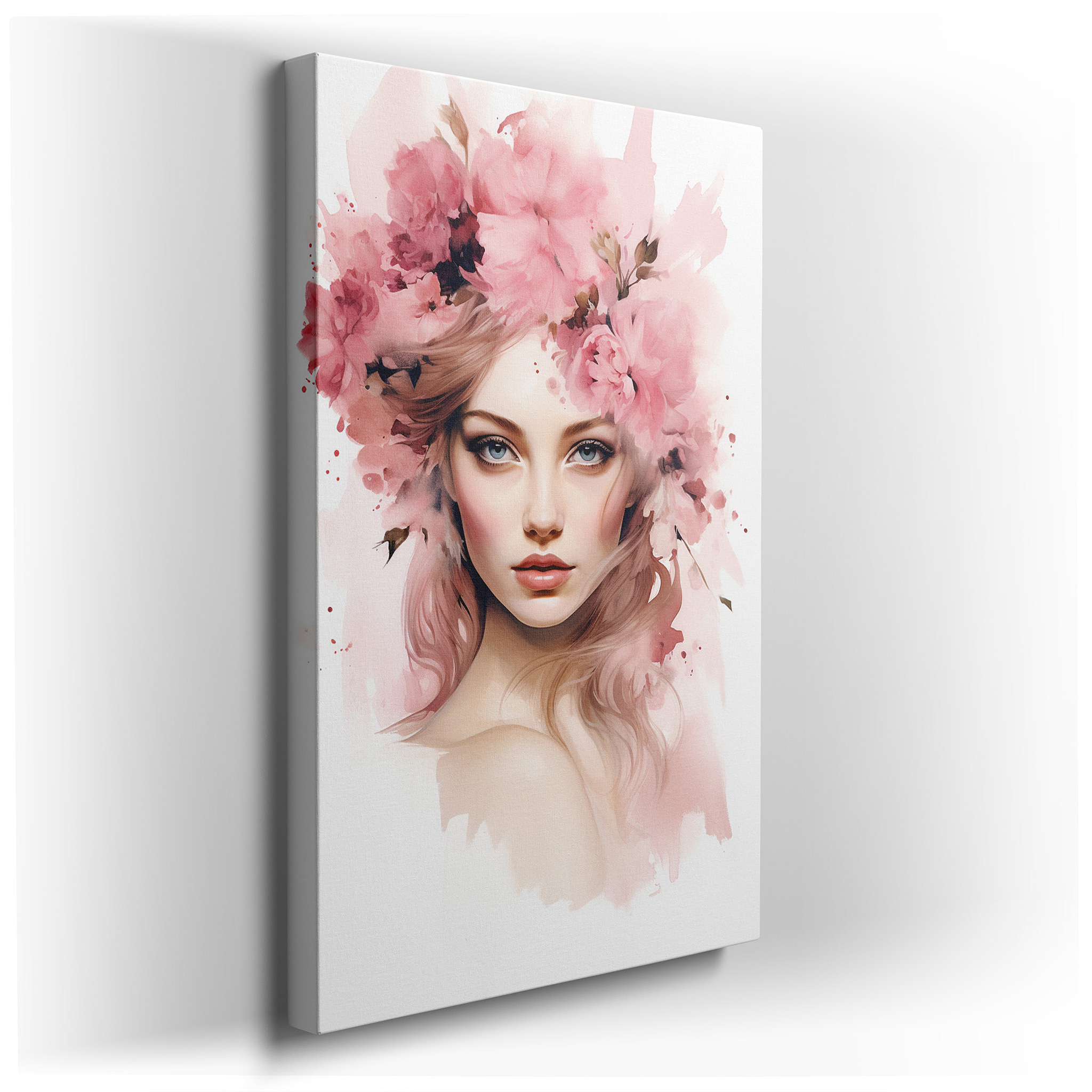 Serene Young Woman Surrounded by Bright Pink Blossoms Large Wall Art, Canvas Wall Art, Wall Decor for Office and