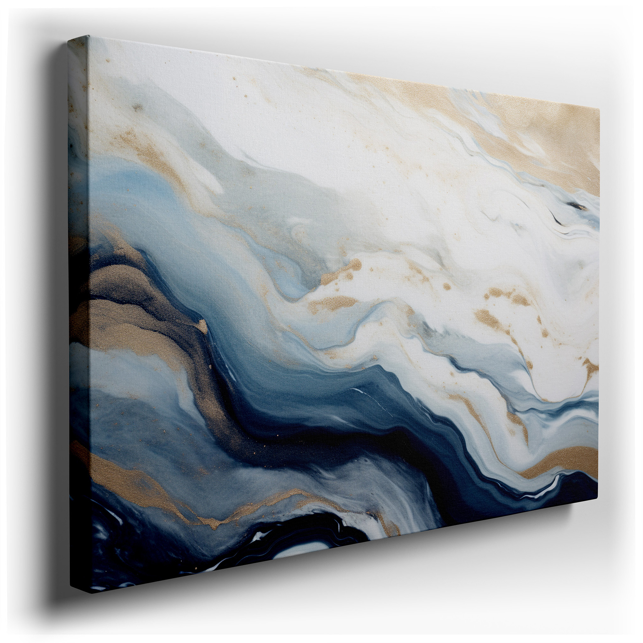 Serenity and Sophistication: Ethereal Blues with Golden Accents - Large Wall Art for Office and Bedroom Decor wrapped