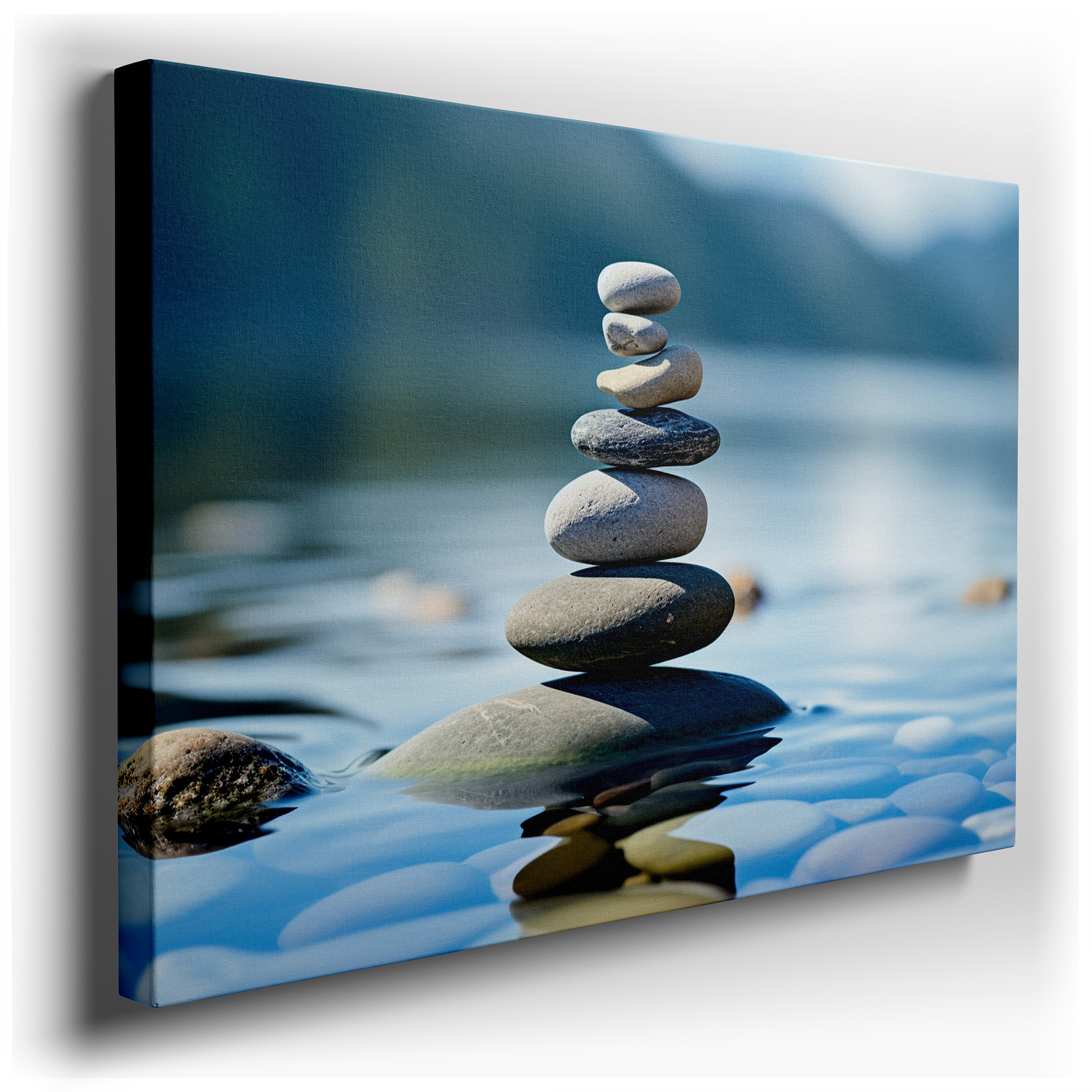 Serenity in Balance - Stones Balanced on Peaceful Waters Mirroring Sky and Spirit, Large Wall Art, Canvas Wall Art,
